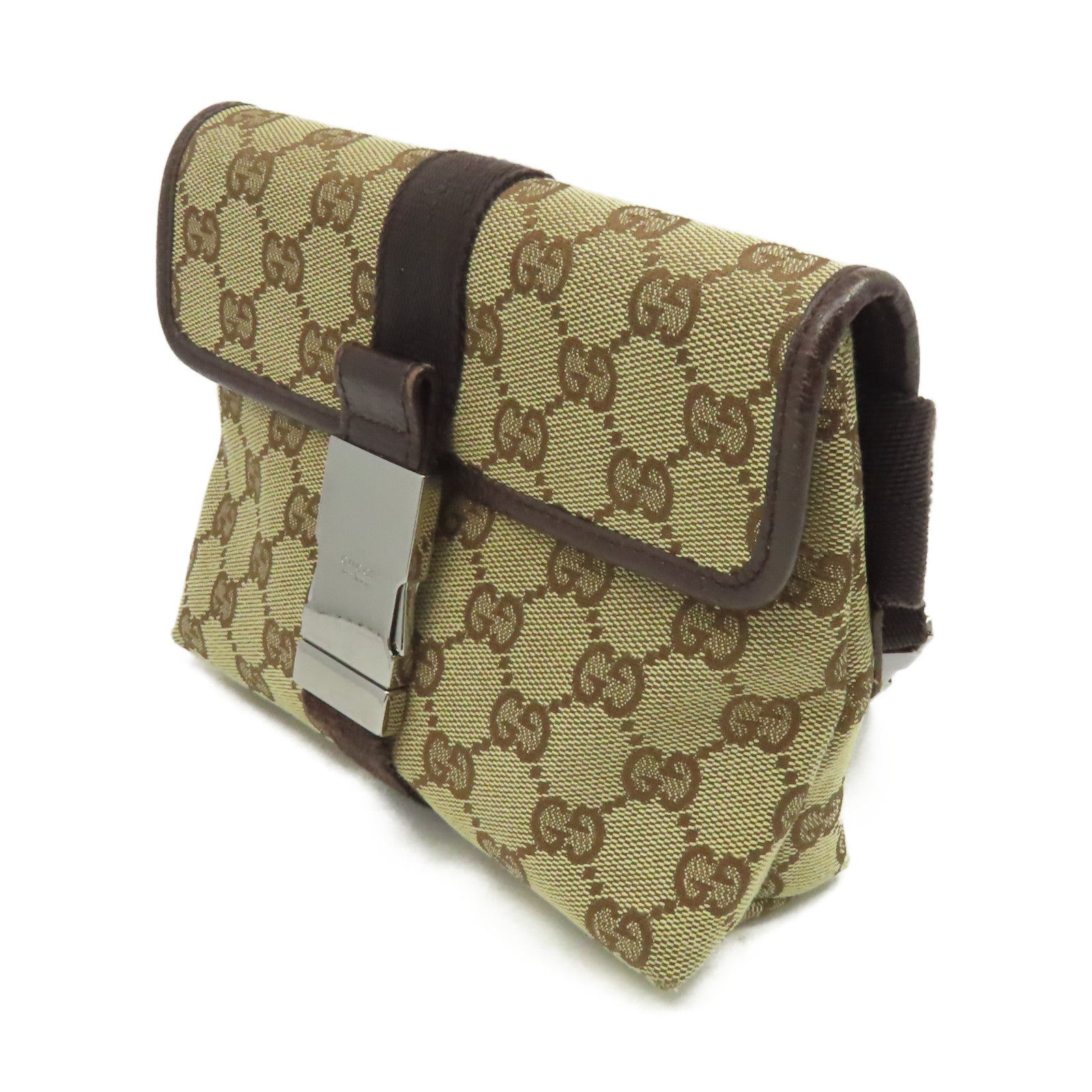 GUCCI GG帆布Waist Body Bag銀扣腰包啡色