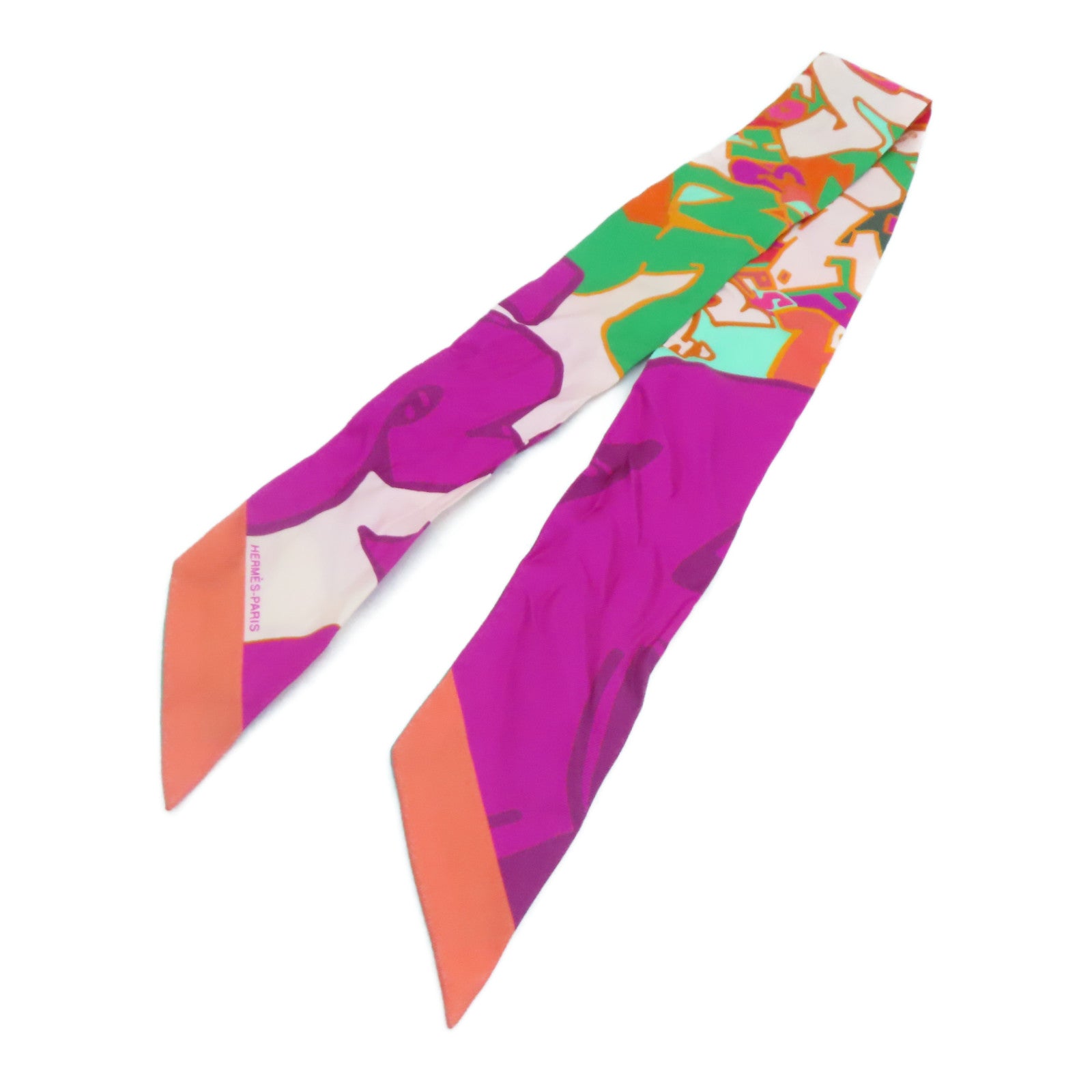HERMES 【激減優惠】絲質Twilly絲巾橙色/綠色/粉紅色