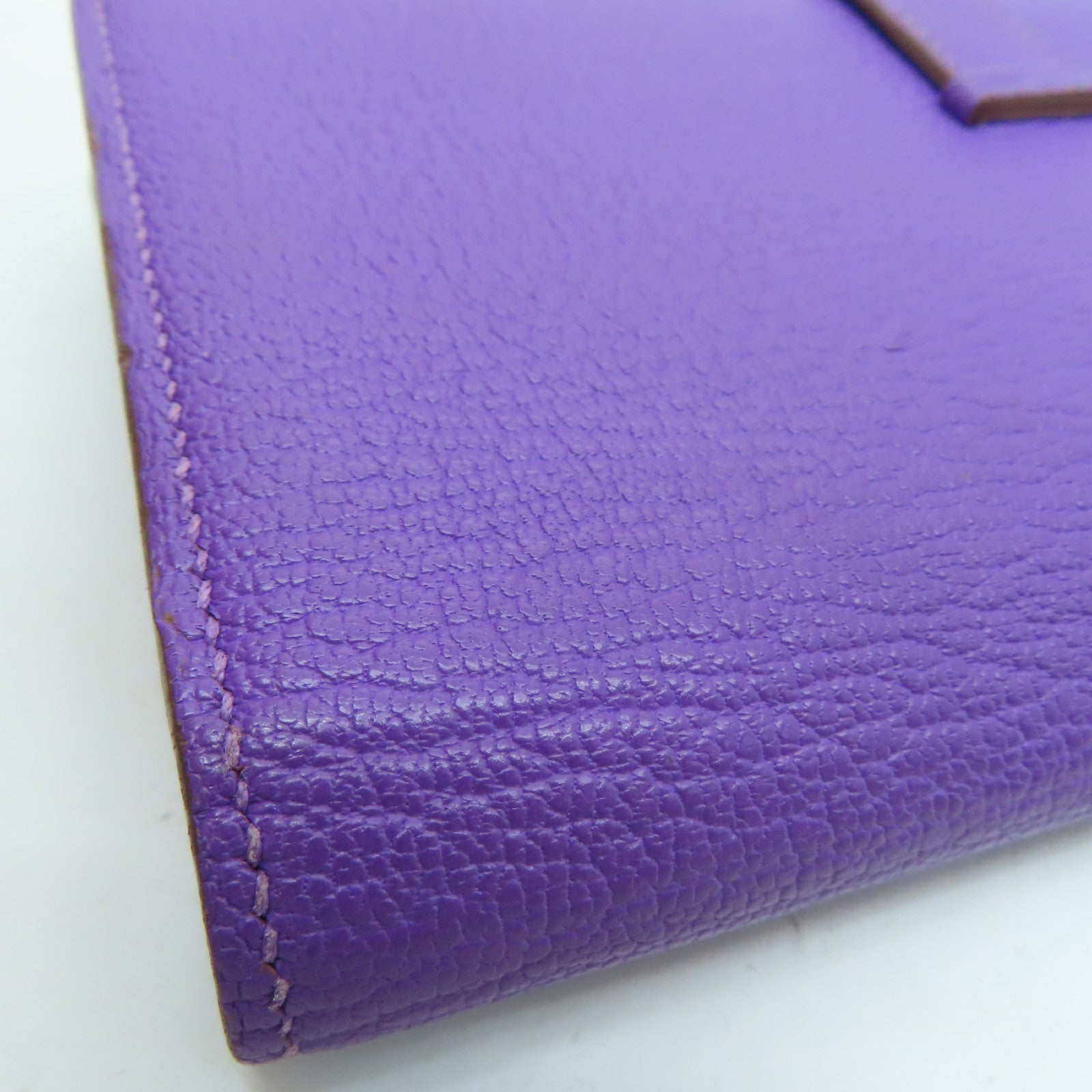 HERMES [Sharp Discount] Chevre Leather Bearn W Snap Silver Buckle Long Wallet Ultraviolet/Purple