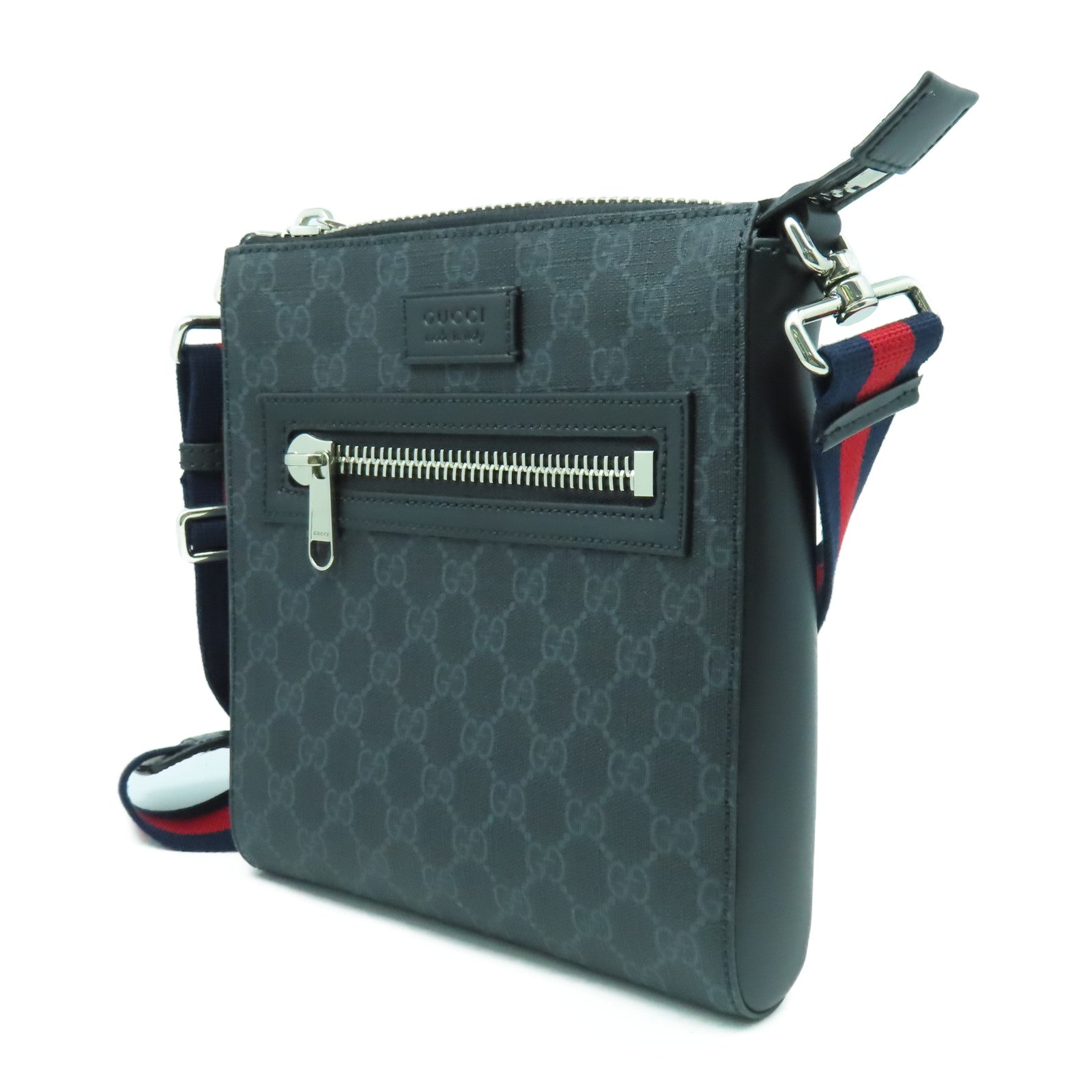 GUCCI 塗層帆布Supreme Messenger銀扣肩背袋黑色