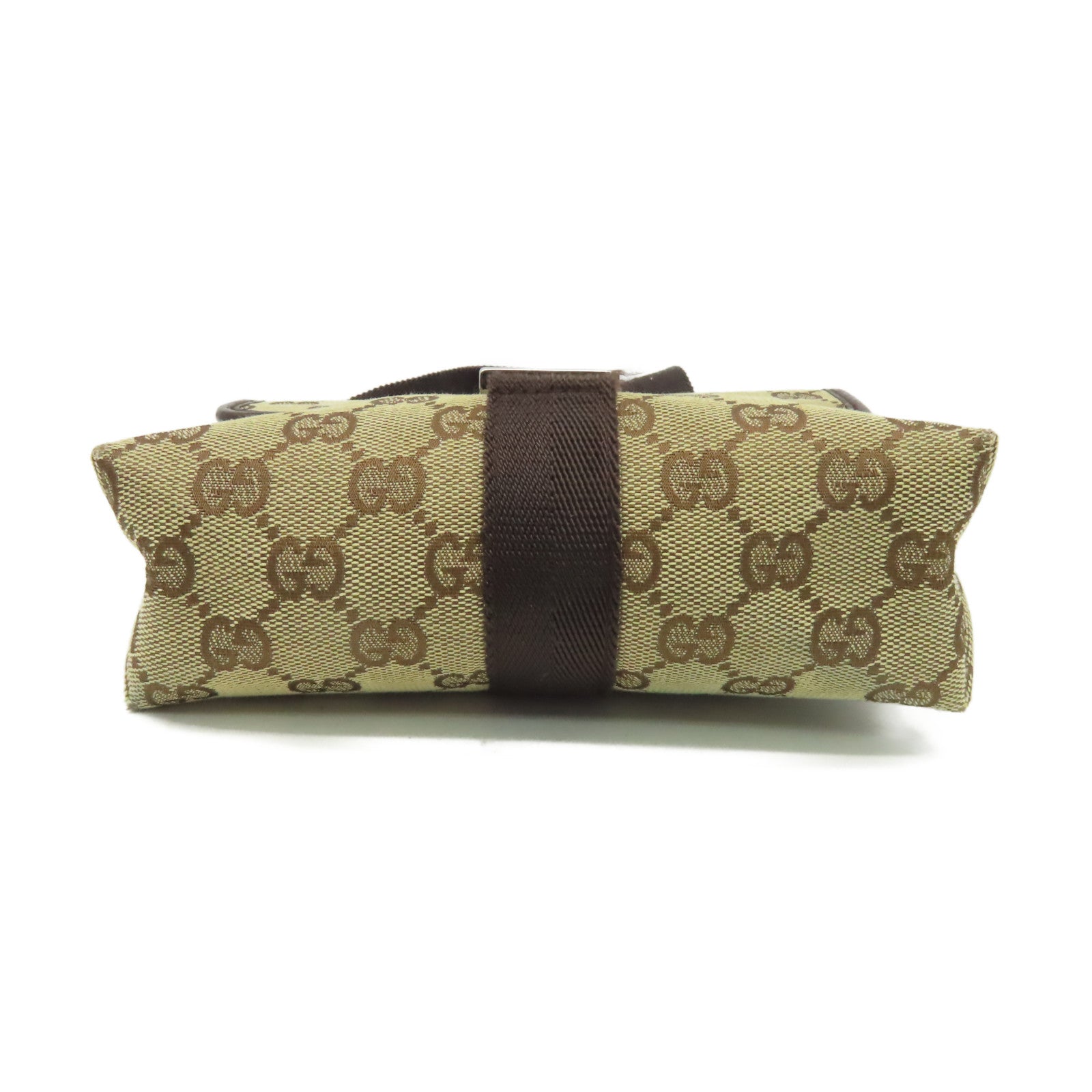 GUCCI GG帆布Waist Body Bag銀扣腰包啡色