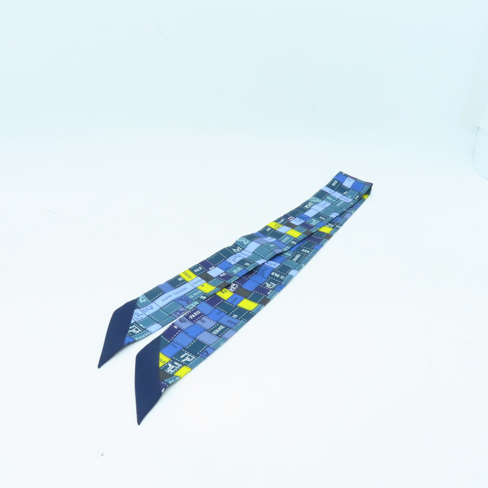 HERMES 絲質Twilly絲巾藍色/綠色