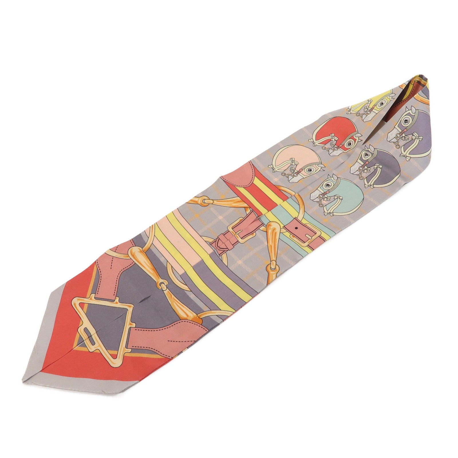 HERMES 絲質Twilly絲巾粉紅色/灰色