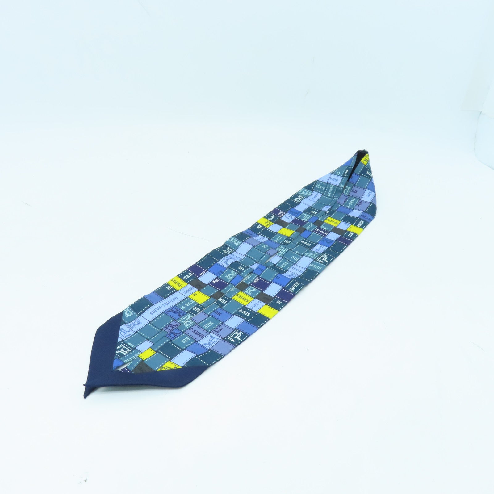 HERMES 絲質Twilly絲巾藍色/綠色