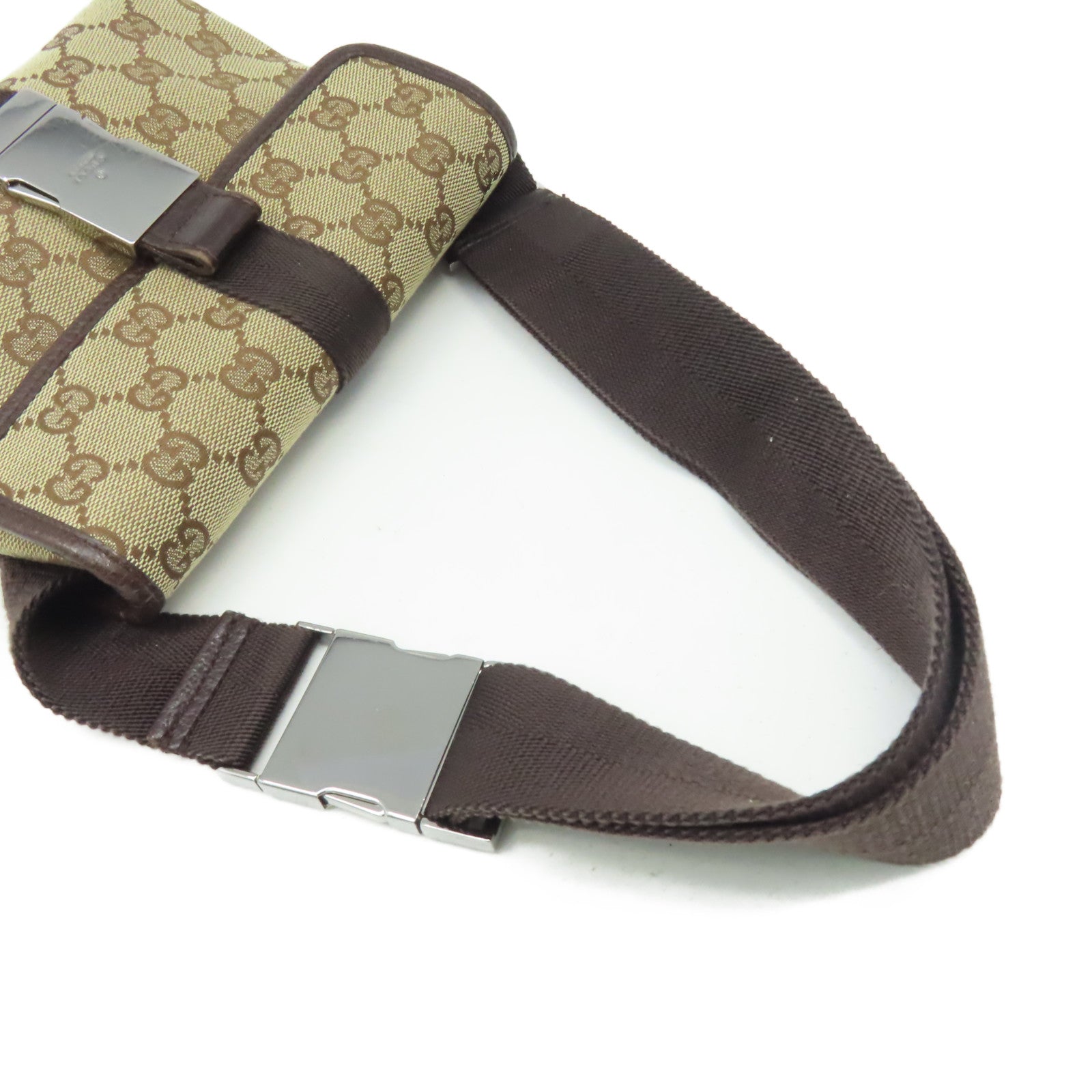 GUCCI GG帆布Waist Body Bag銀扣腰包啡色