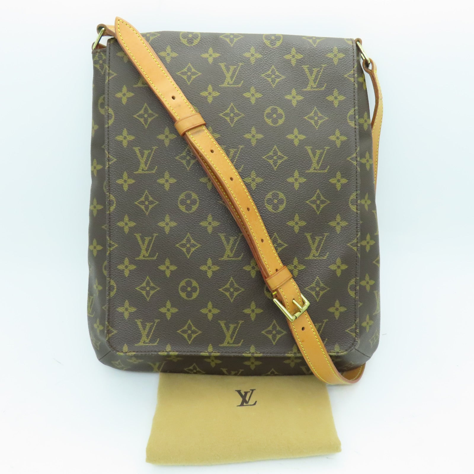 LOUIS VUITTON Monogram Musette Gold Buckle Shoulder Bag Brown