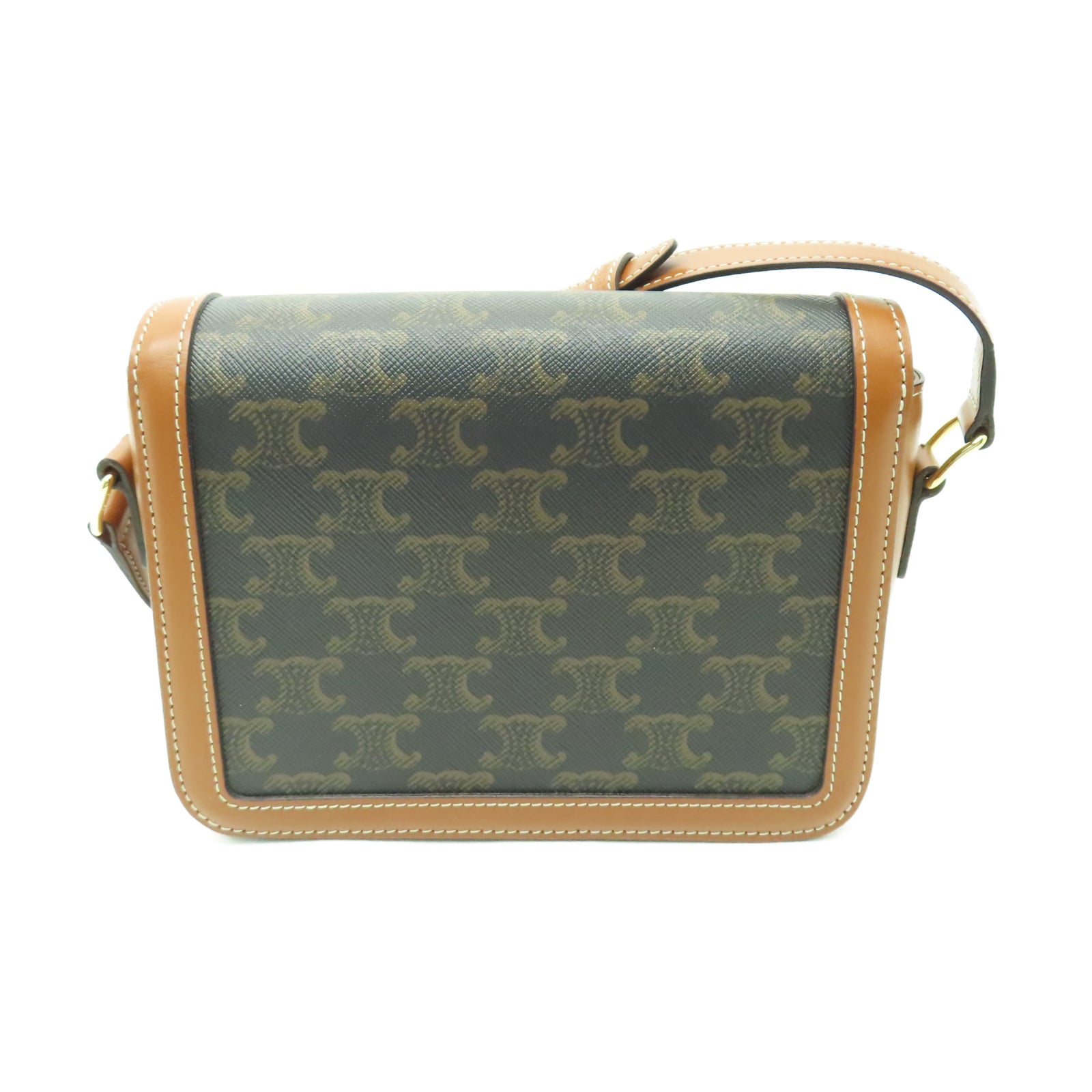 CELINE 牛皮皮革Teen Triomphe Bag金扣肩背袋啡色