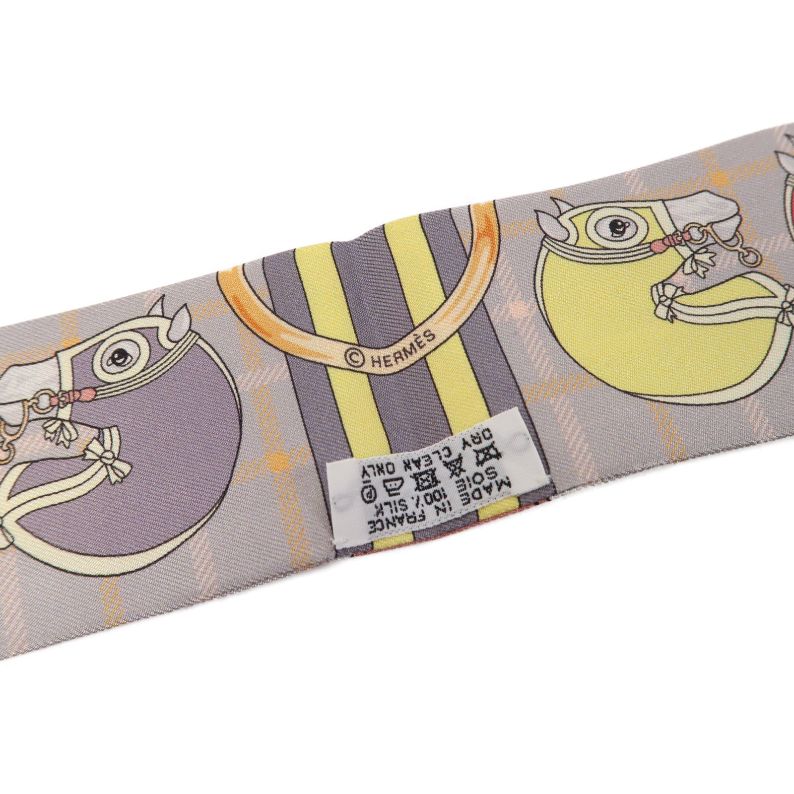 HERMES 絲質Twilly絲巾粉紅色/灰色