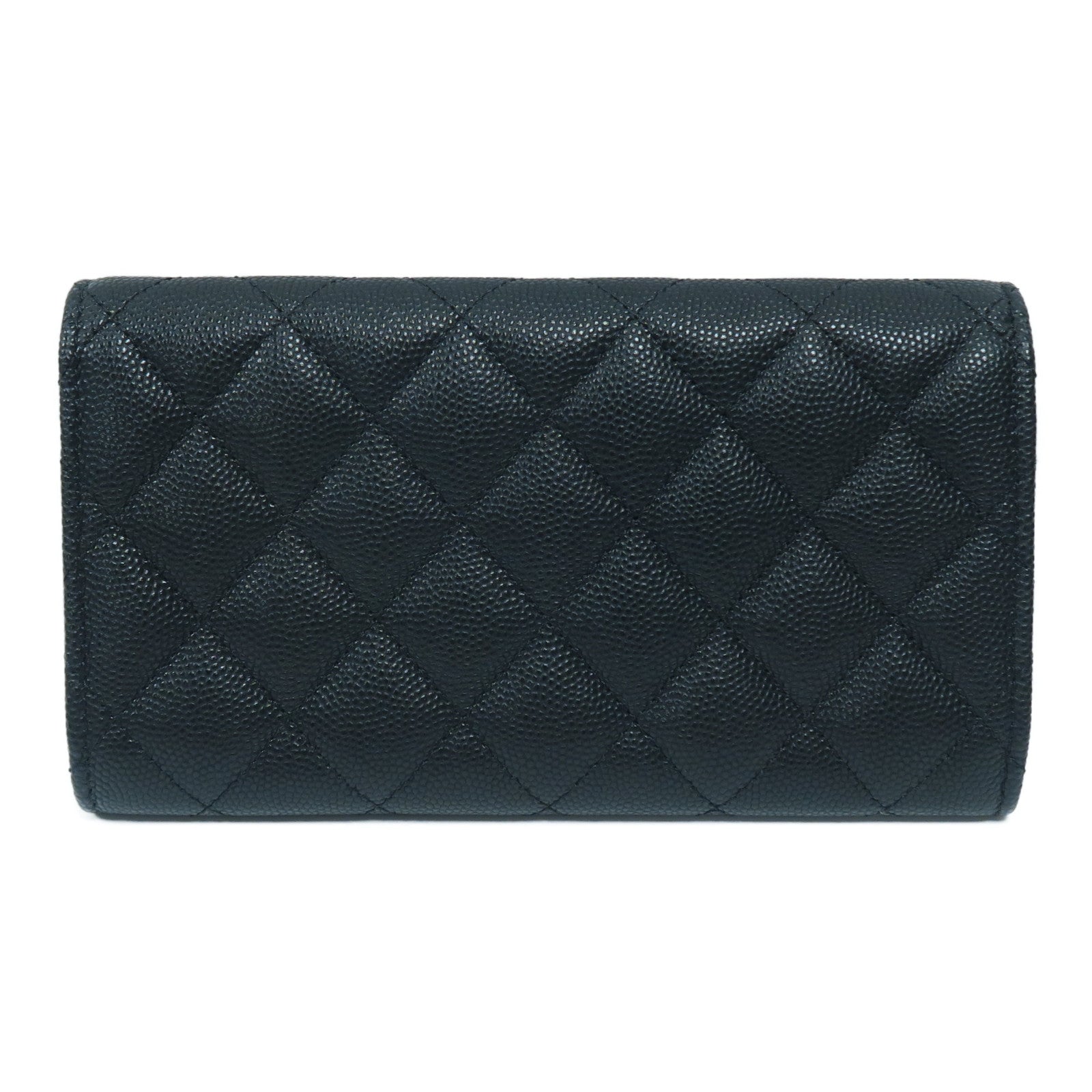 CHANEL 菱格Caviar皮革Long Wallet金扣長錢包黑色