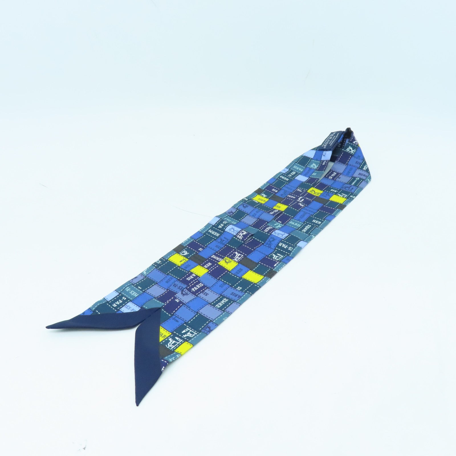 HERMES 絲質Twilly絲巾藍色/綠色