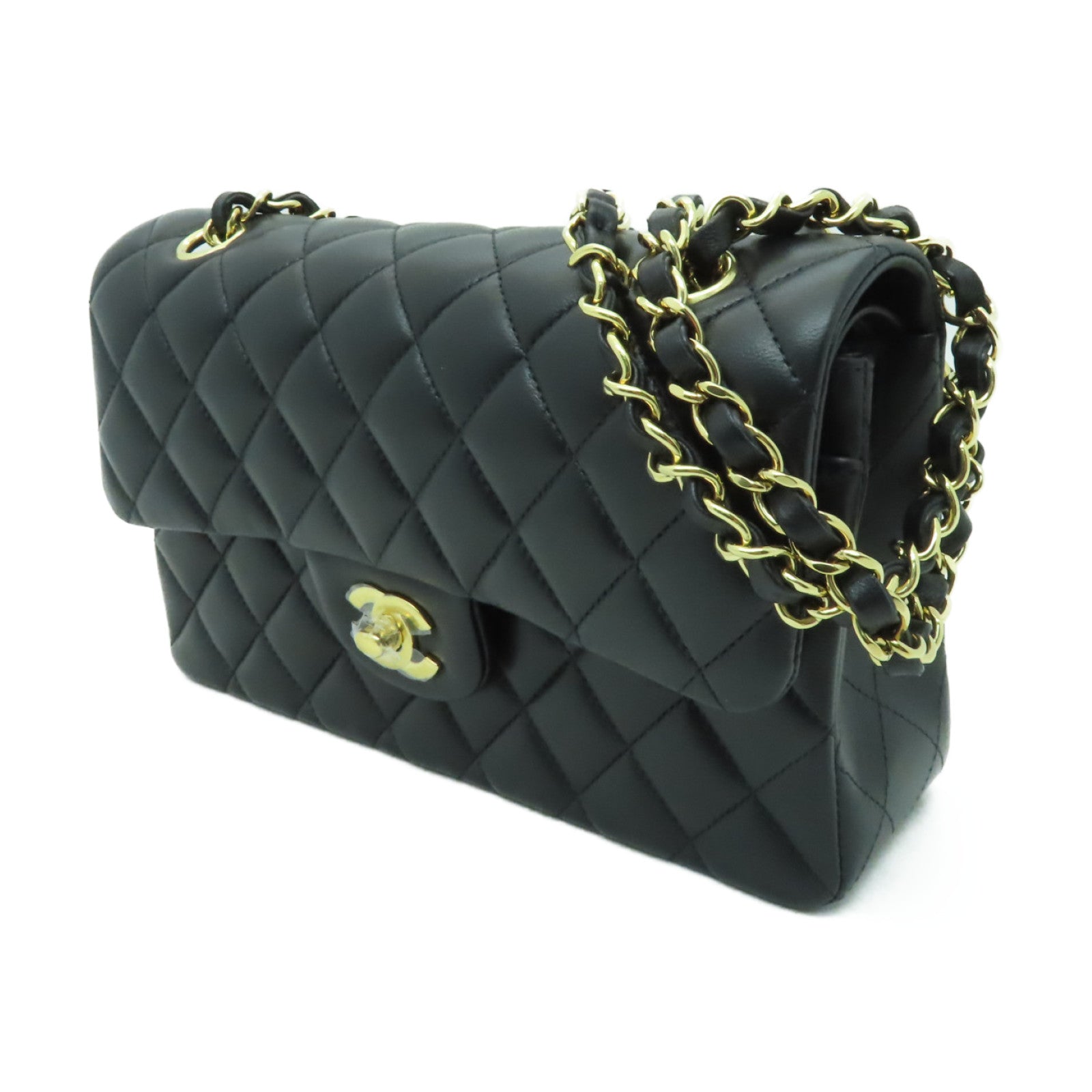 CHANEL 菱格羊皮皮革Classic 23cm金扣鏈帶肩背袋黒色