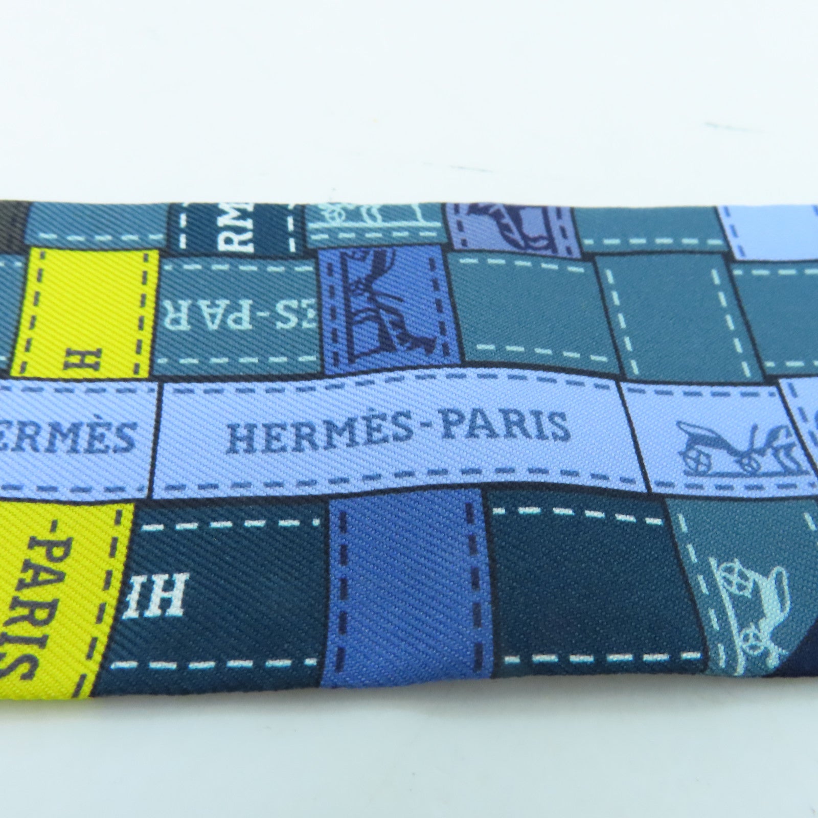 HERMES 絲質Twilly絲巾藍色/綠色