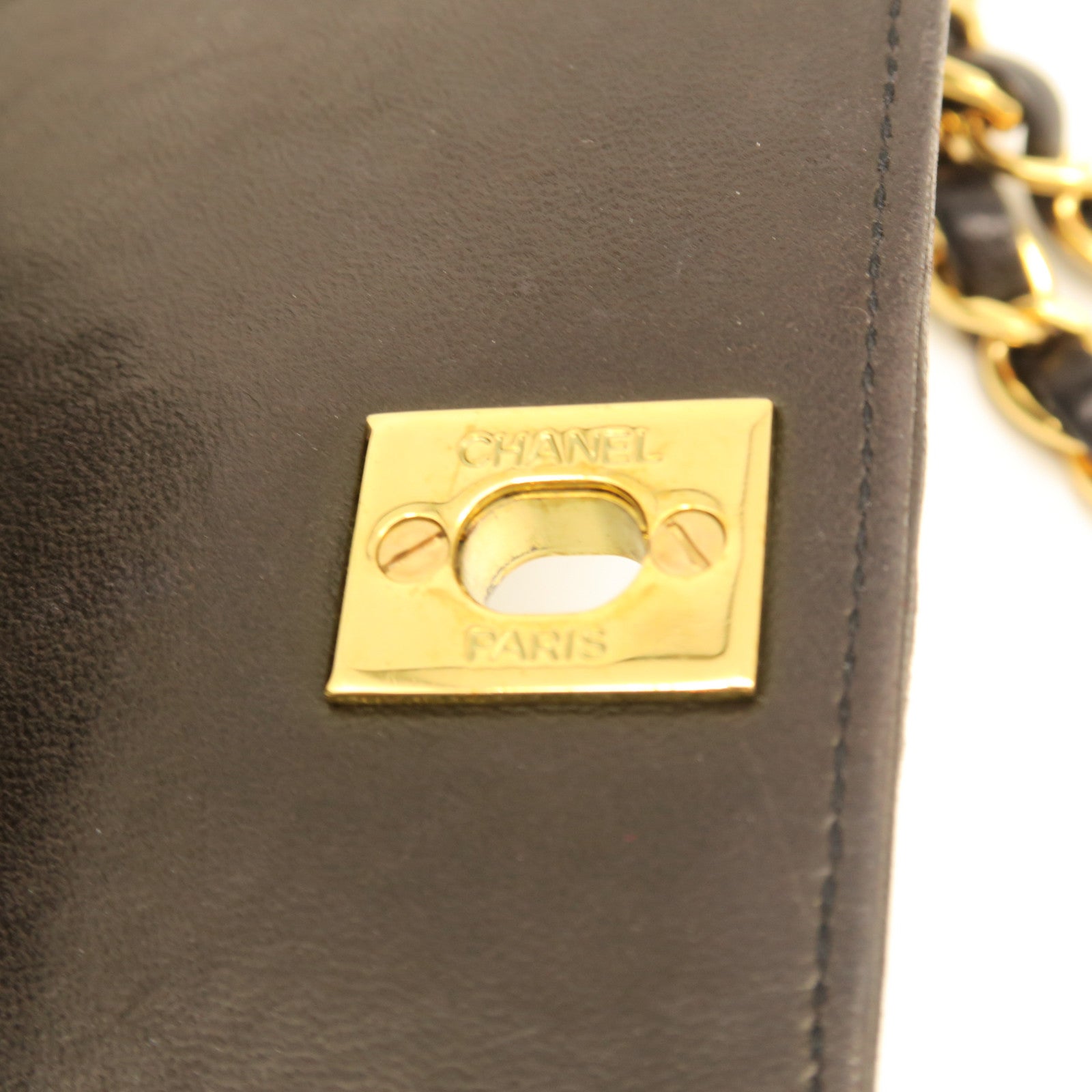 CHANEL 菱格羊皮皮革Chain Shoulder Bag金扣链带肩背袋黑色