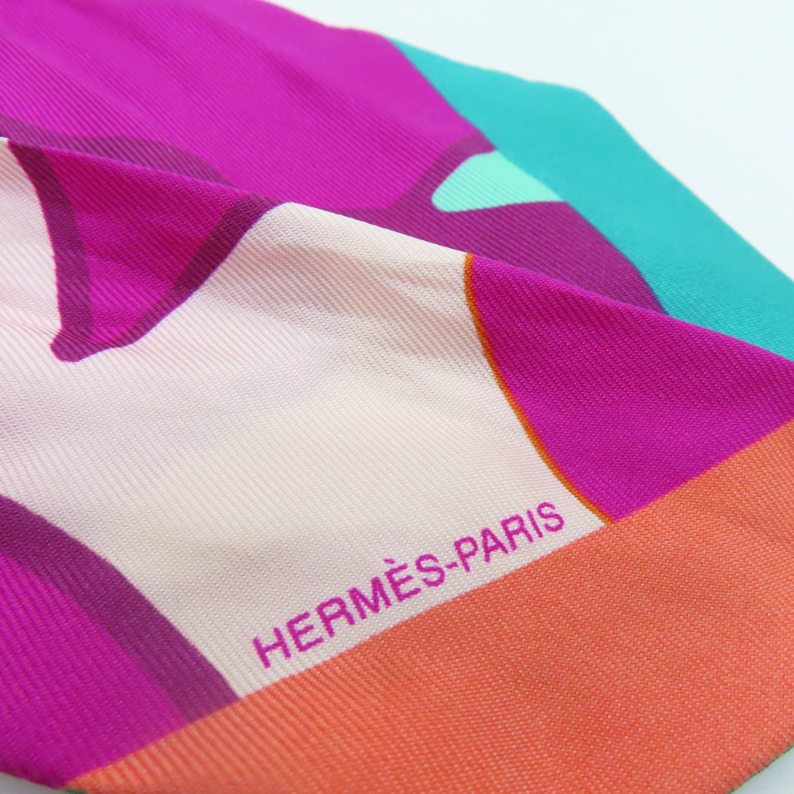 HERMES 【激減優惠】絲質Twilly絲巾橙色/綠色/粉紅色