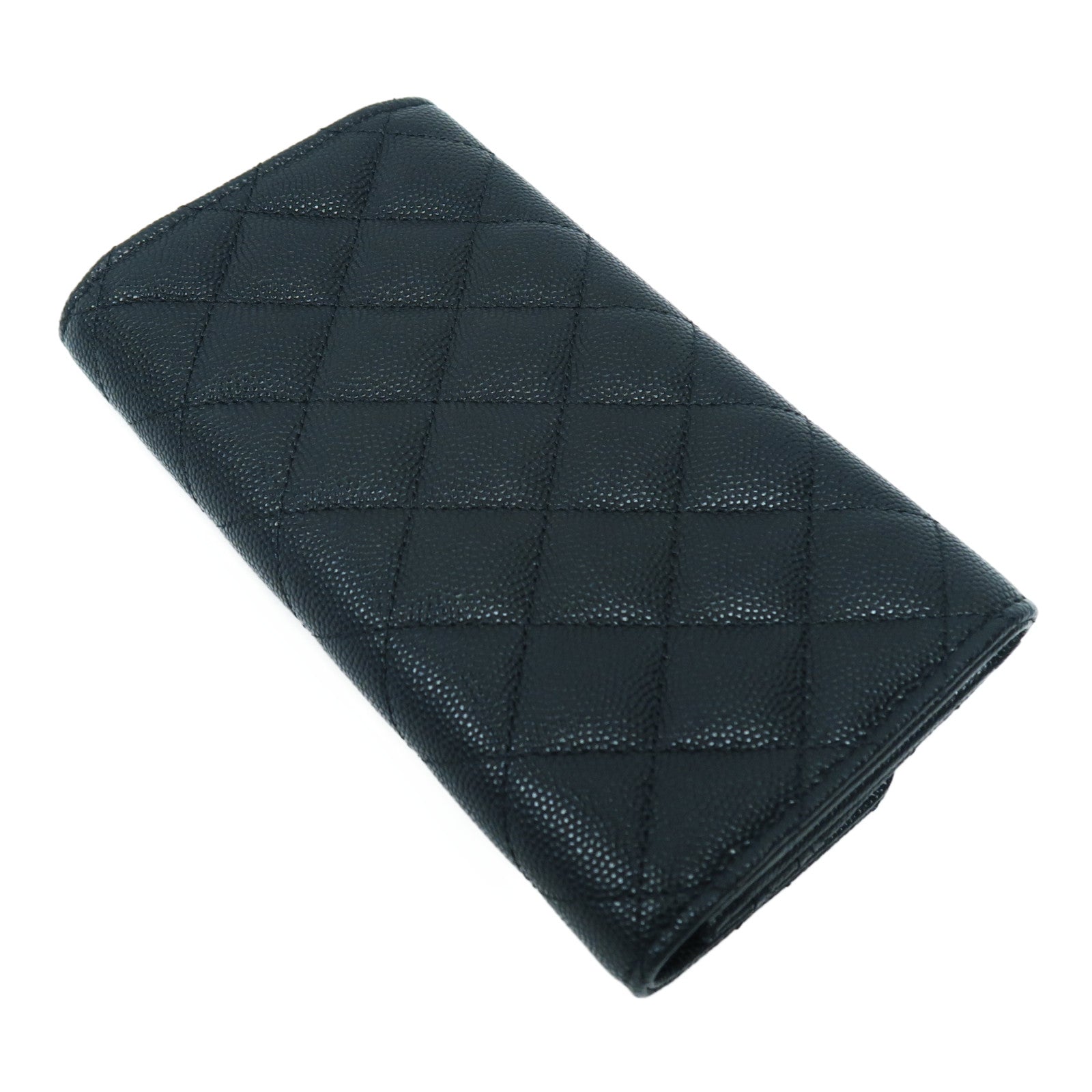 CHANEL 菱格Caviar皮革Long Wallet金扣長錢包黑色