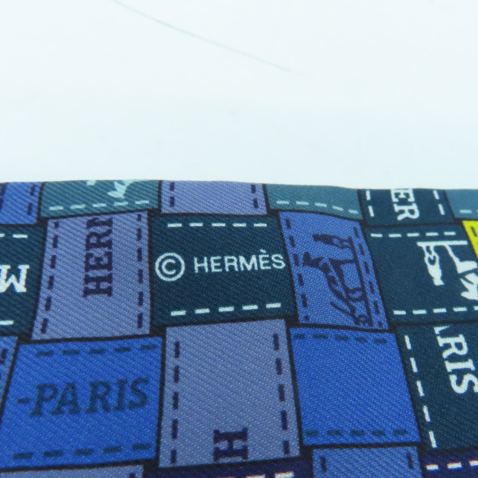 HERMES 絲質Twilly絲巾藍色/綠色