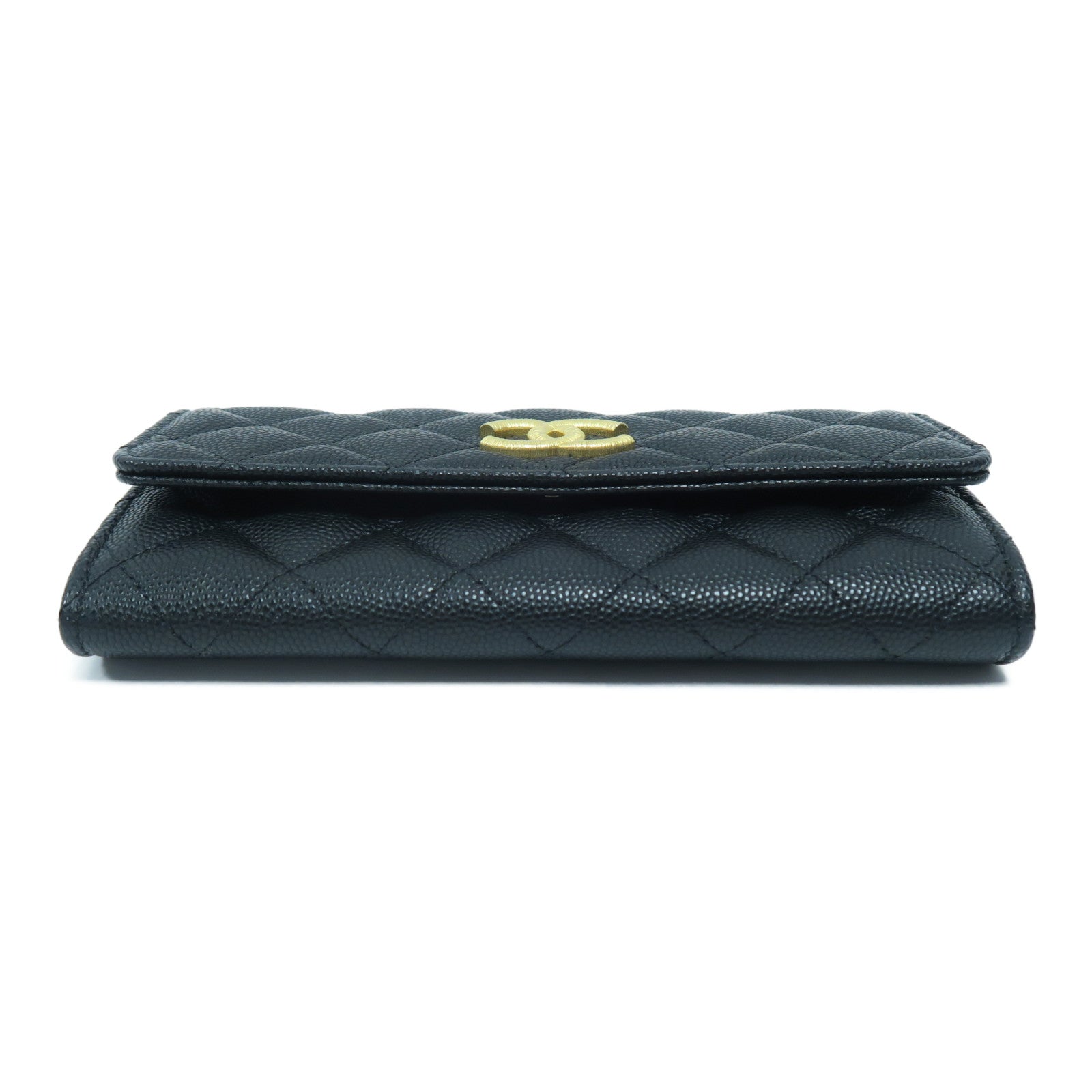 CHANEL 菱格Caviar皮革Long Wallet金扣長錢包黑色