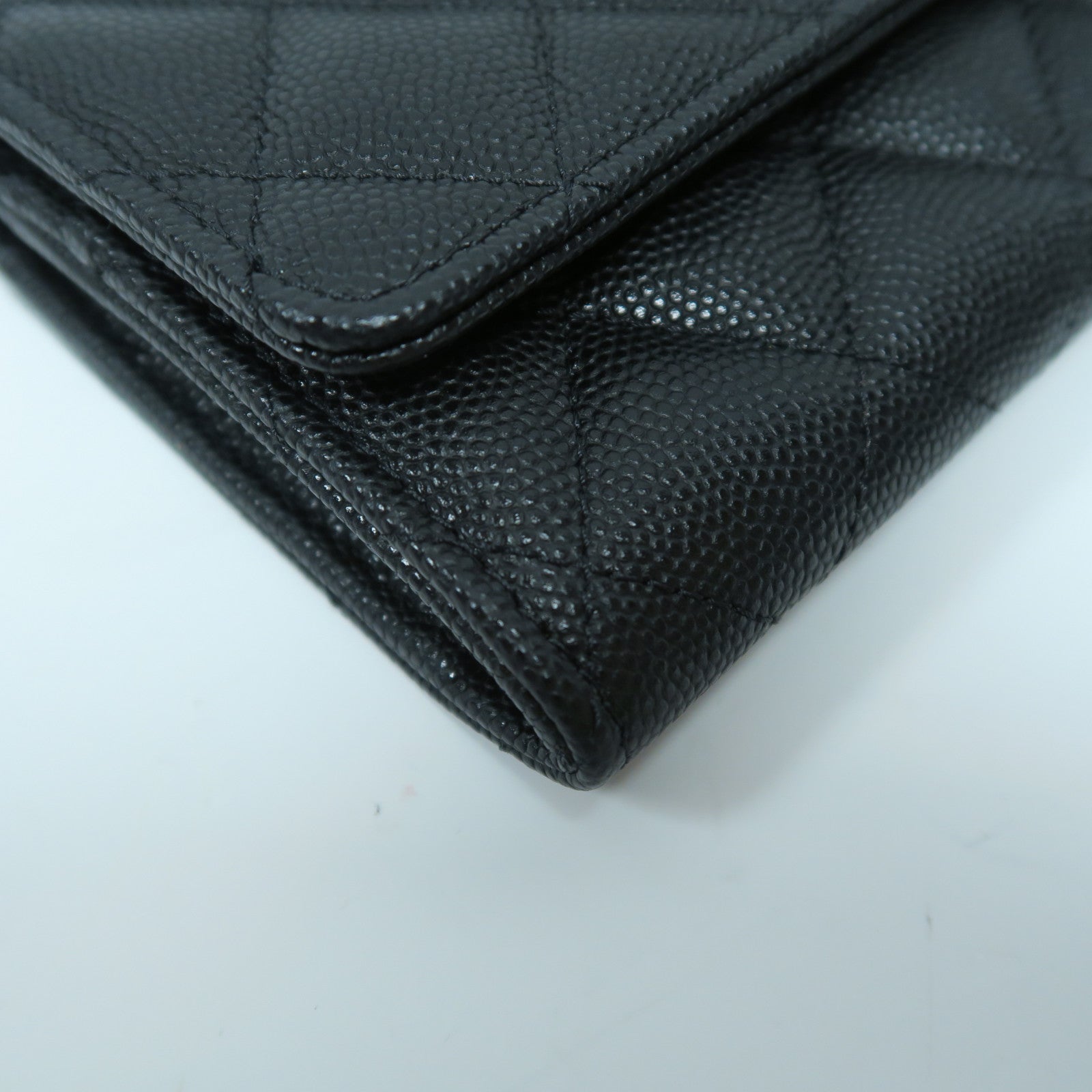 CHANEL 菱格Caviar皮革Long Wallet金扣長錢包黑色