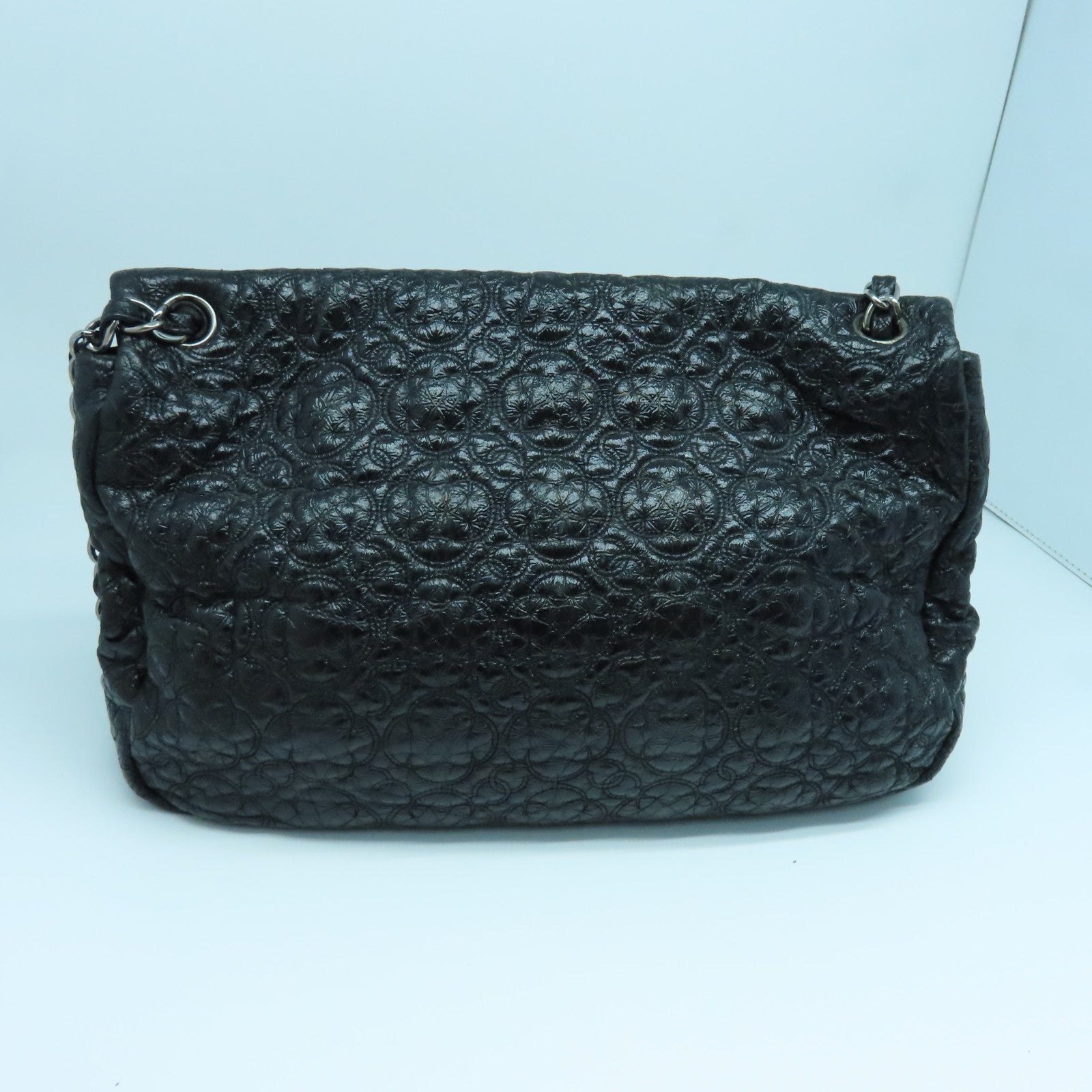 CHANEL Leather Chain Shoulder Silver Buckle Shoulder Bag Black