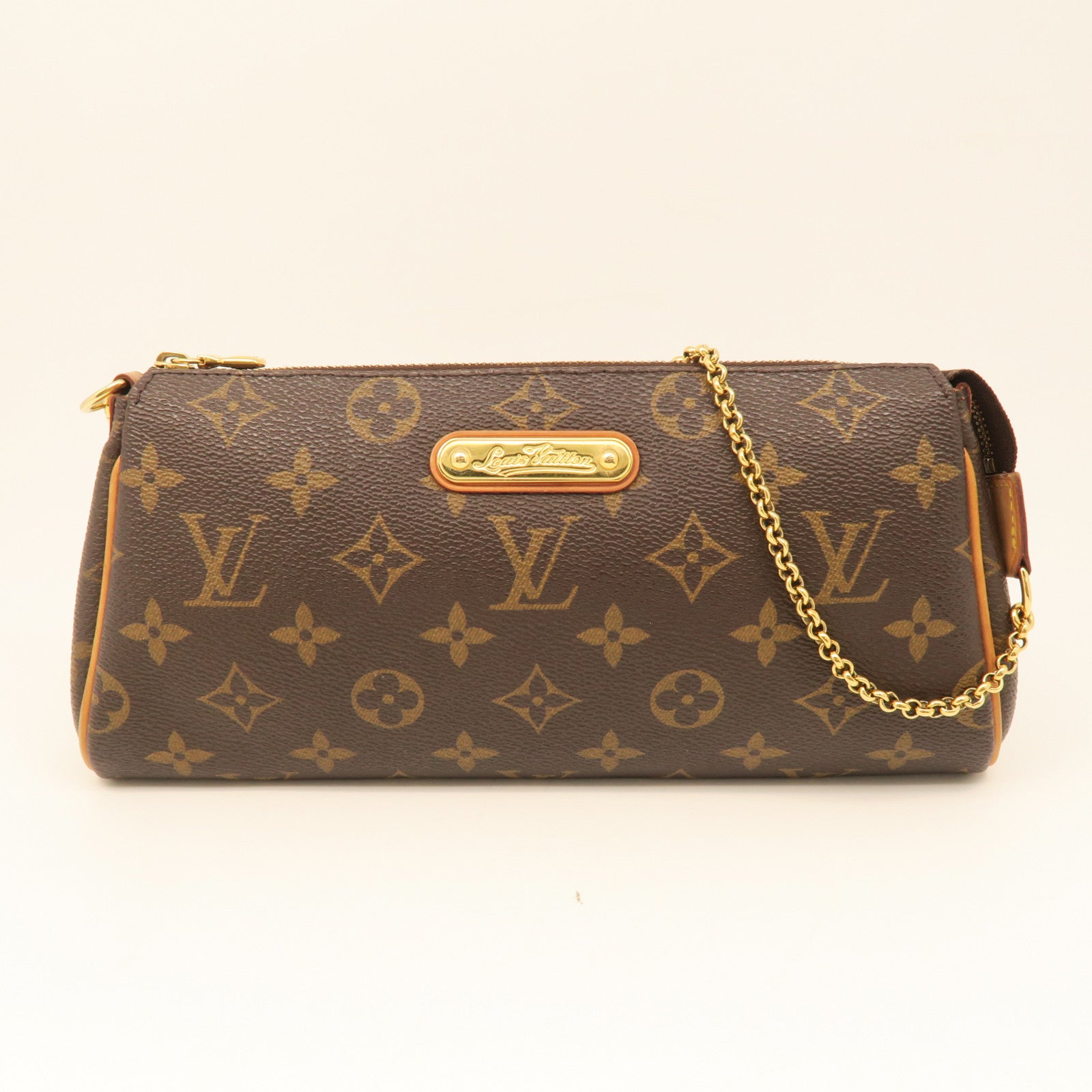 LOUIS VUITTON Monogram Eva Hand Bag Gold Buckle Hand Bag Brown