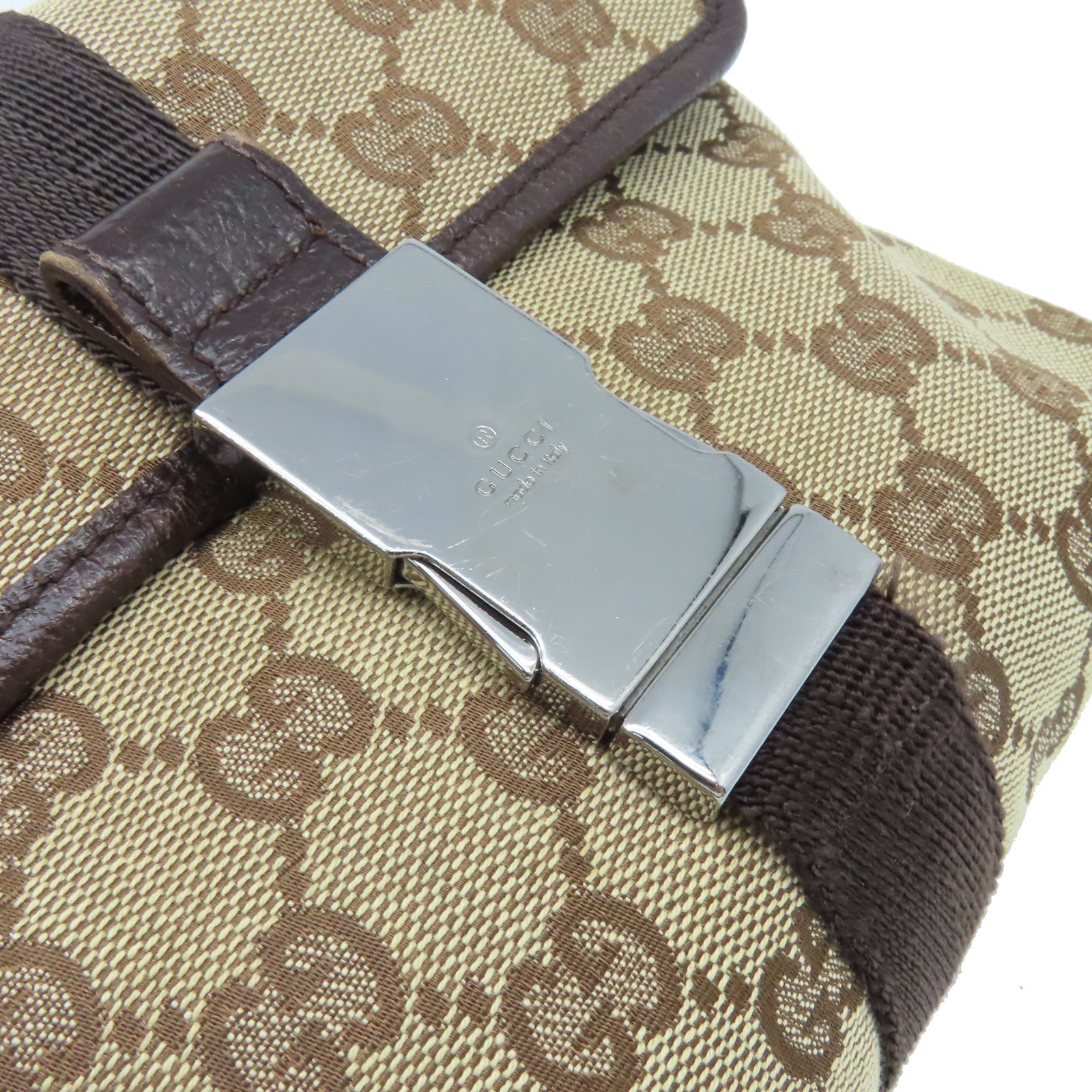 GUCCI GG帆布Waist Body Bag銀扣腰包啡色