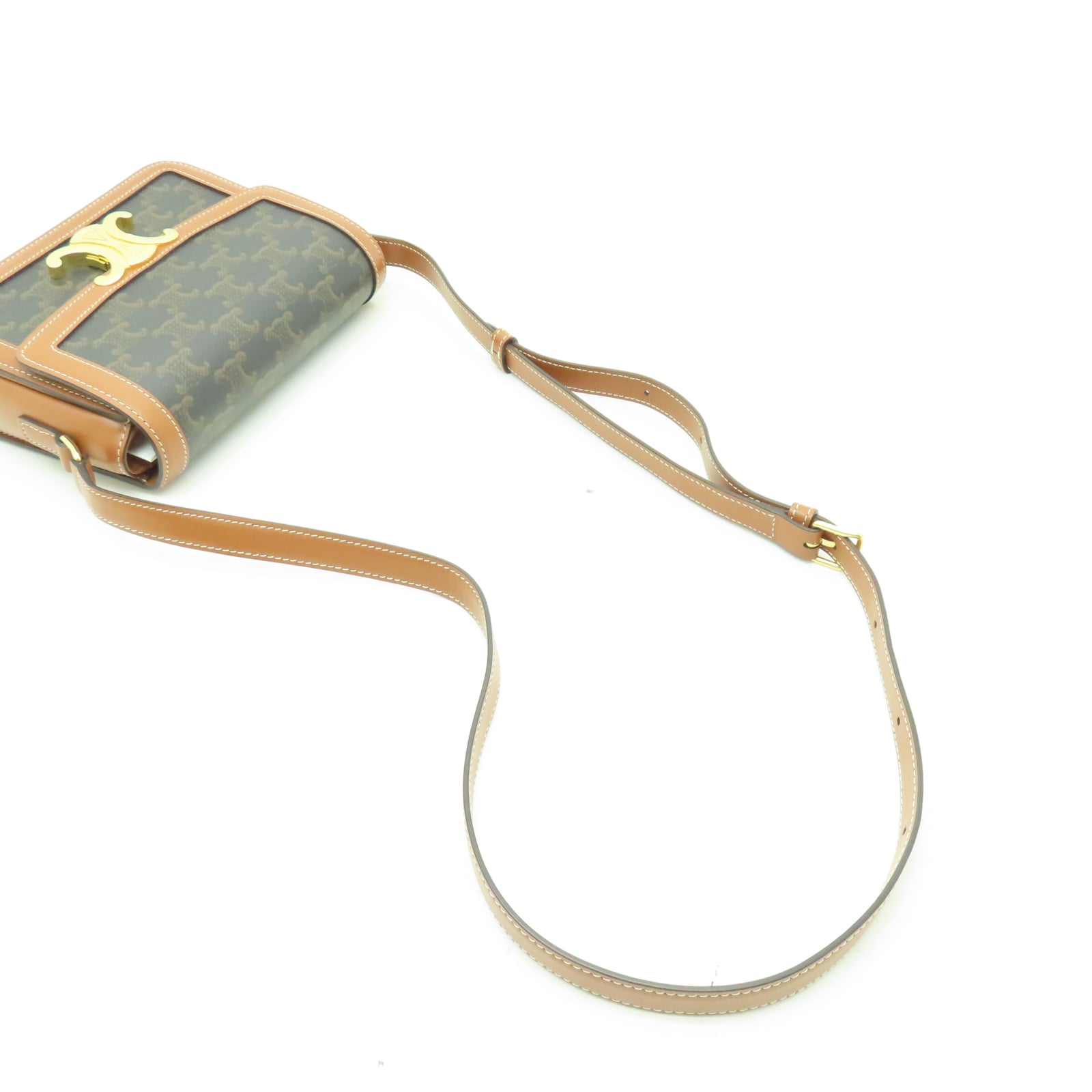 CELINE 牛皮皮革Teen Triomphe Bag金扣肩背袋啡色