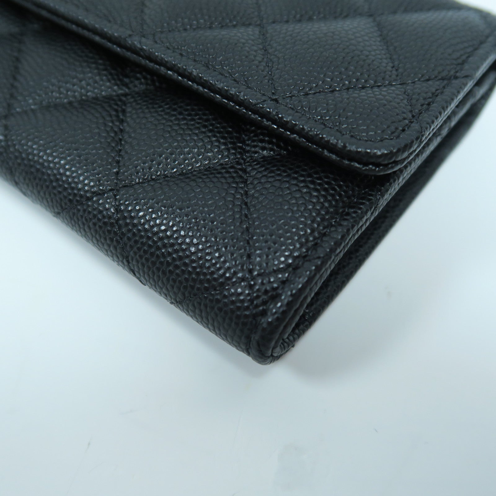 CHANEL 菱格Caviar皮革Long Wallet金扣長錢包黑色