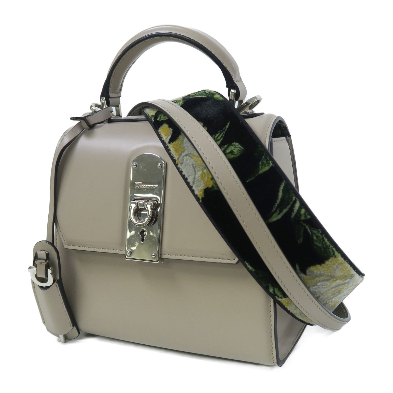 Salvatore Ferragamo 牛皮皮革Tote Bag銀扣手挽肩背兩用袋米色