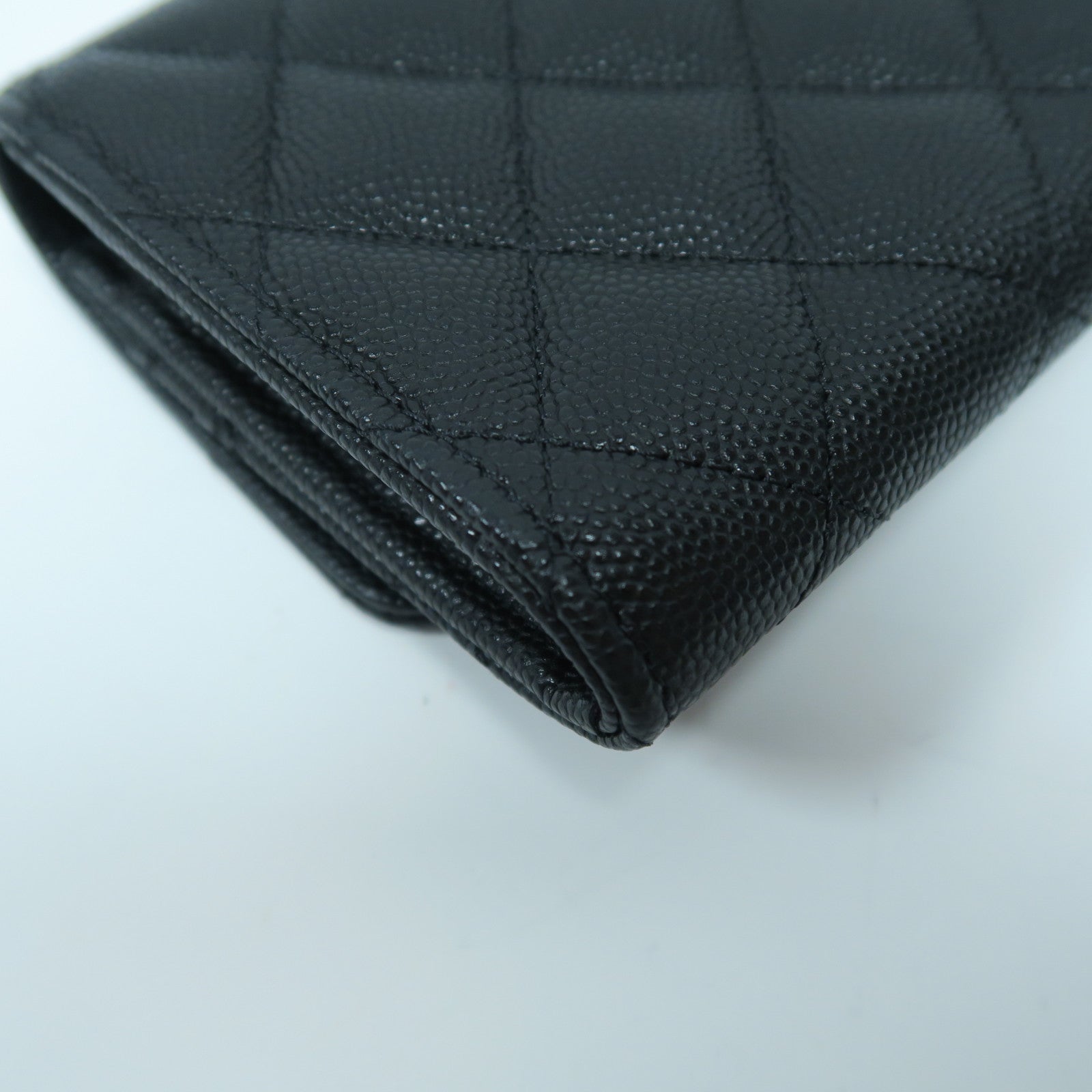 CHANEL 菱格Caviar皮革Long Wallet金扣長錢包黑色