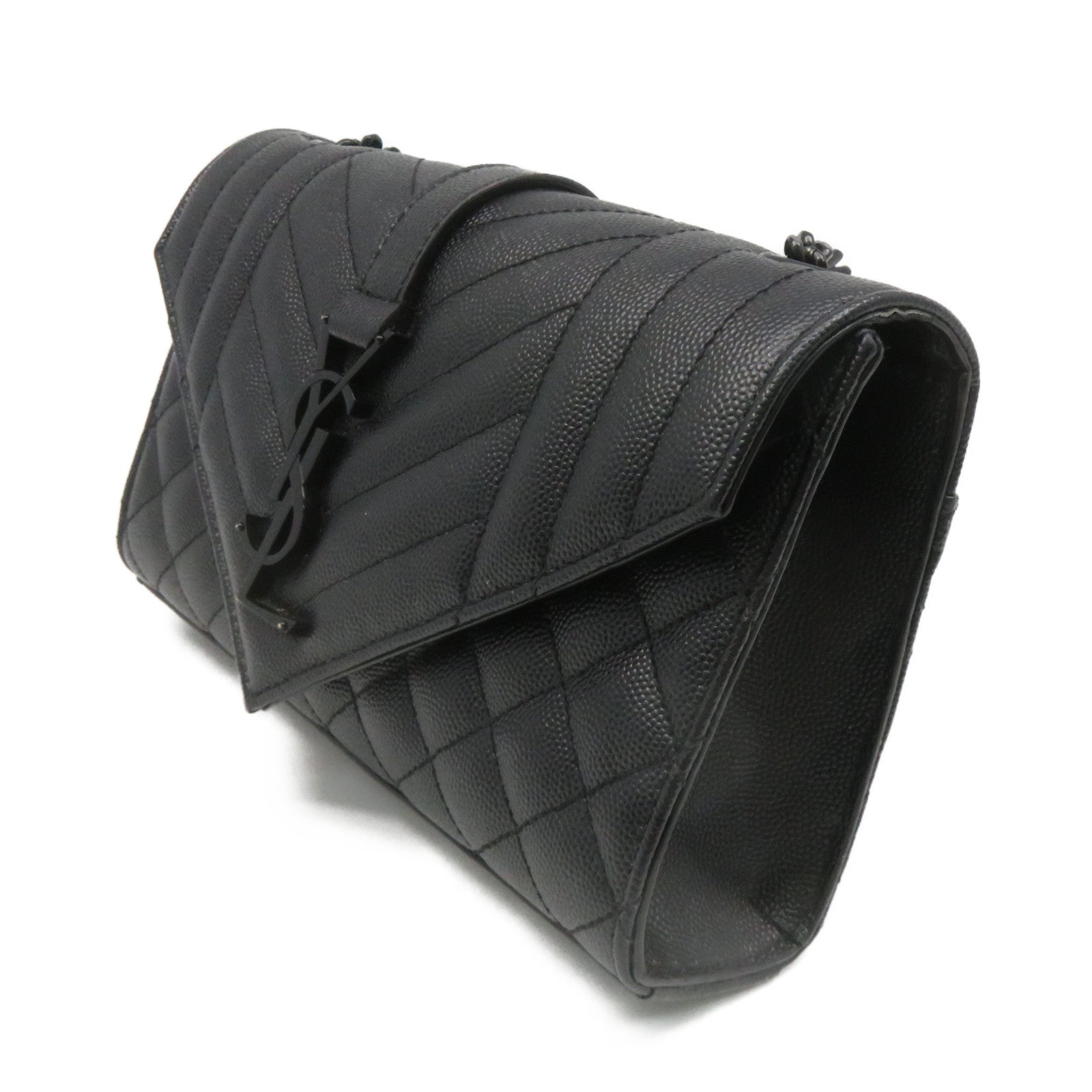 SAINT LAURENT Calf Leather Chain Shoulder Bag Black