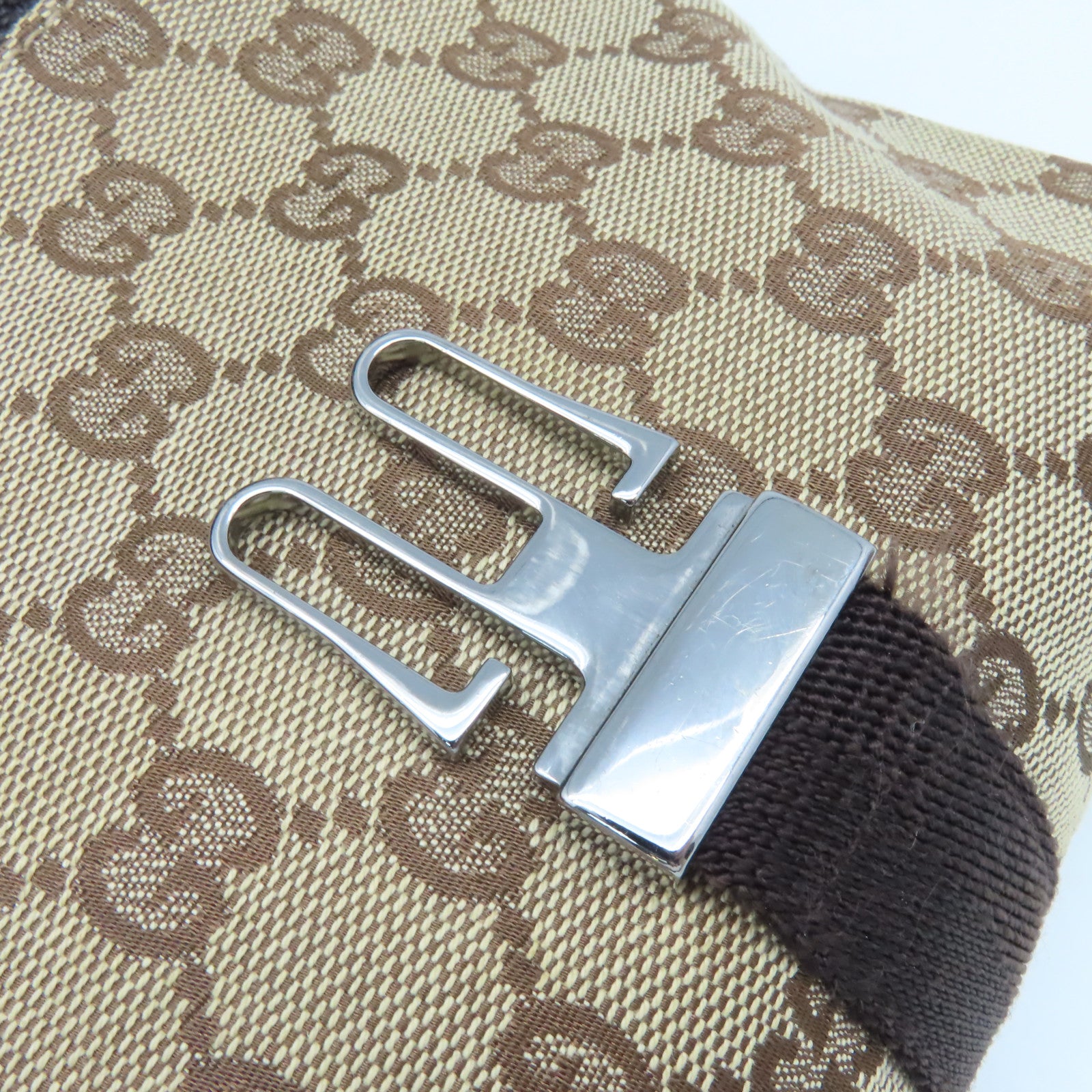 GUCCI GG帆布Waist Body Bag銀扣腰包啡色