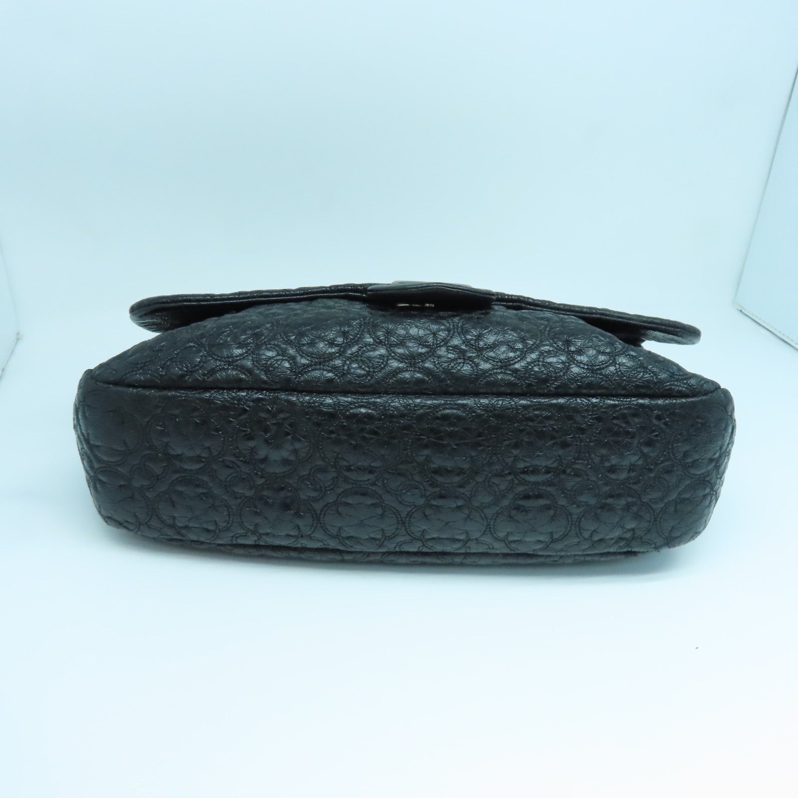 CHANEL Leather Chain Shoulder Silver Buckle Shoulder Bag Black