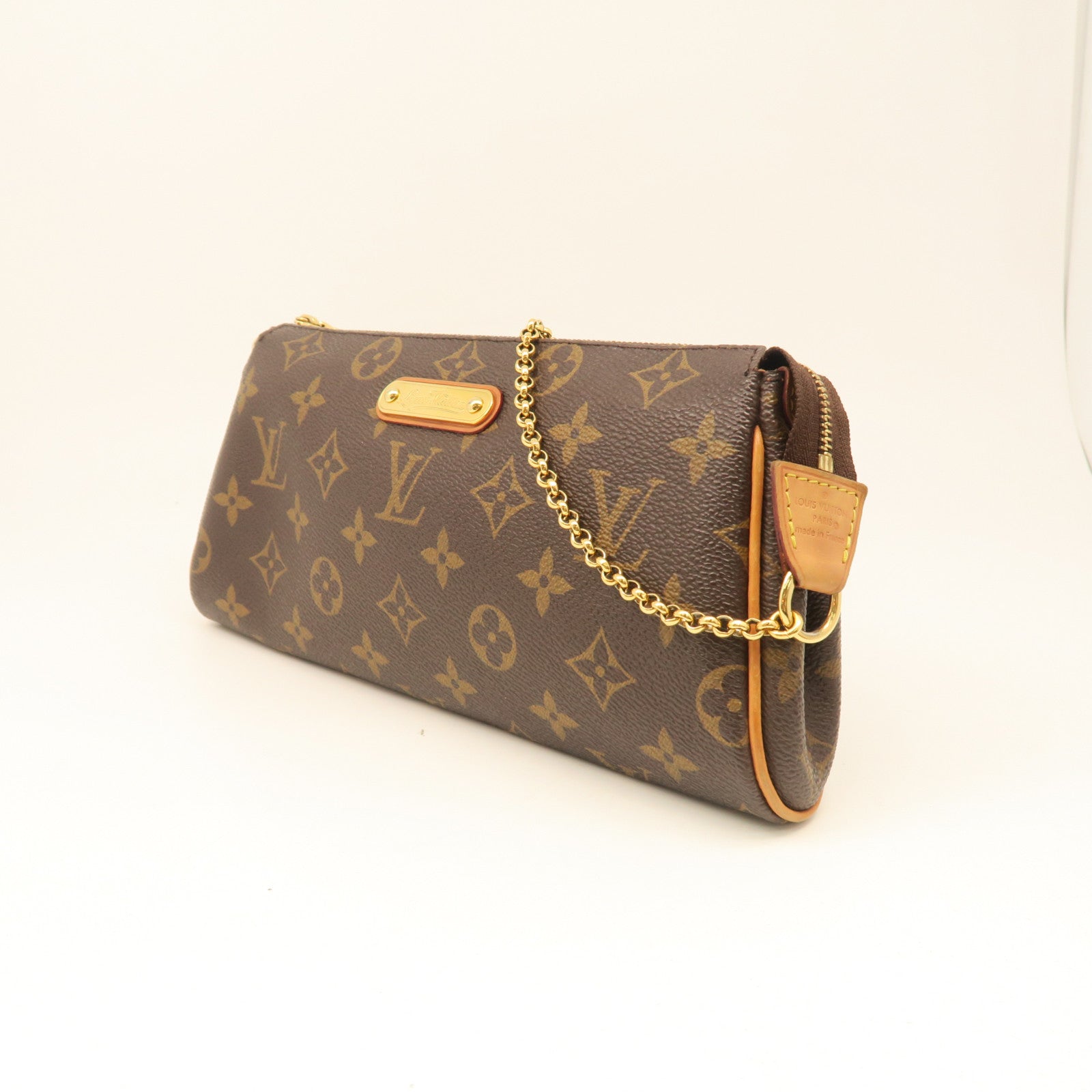 LOUIS VUITTON Monogram Eva Hand Bag Gold Buckle Hand Bag Brown