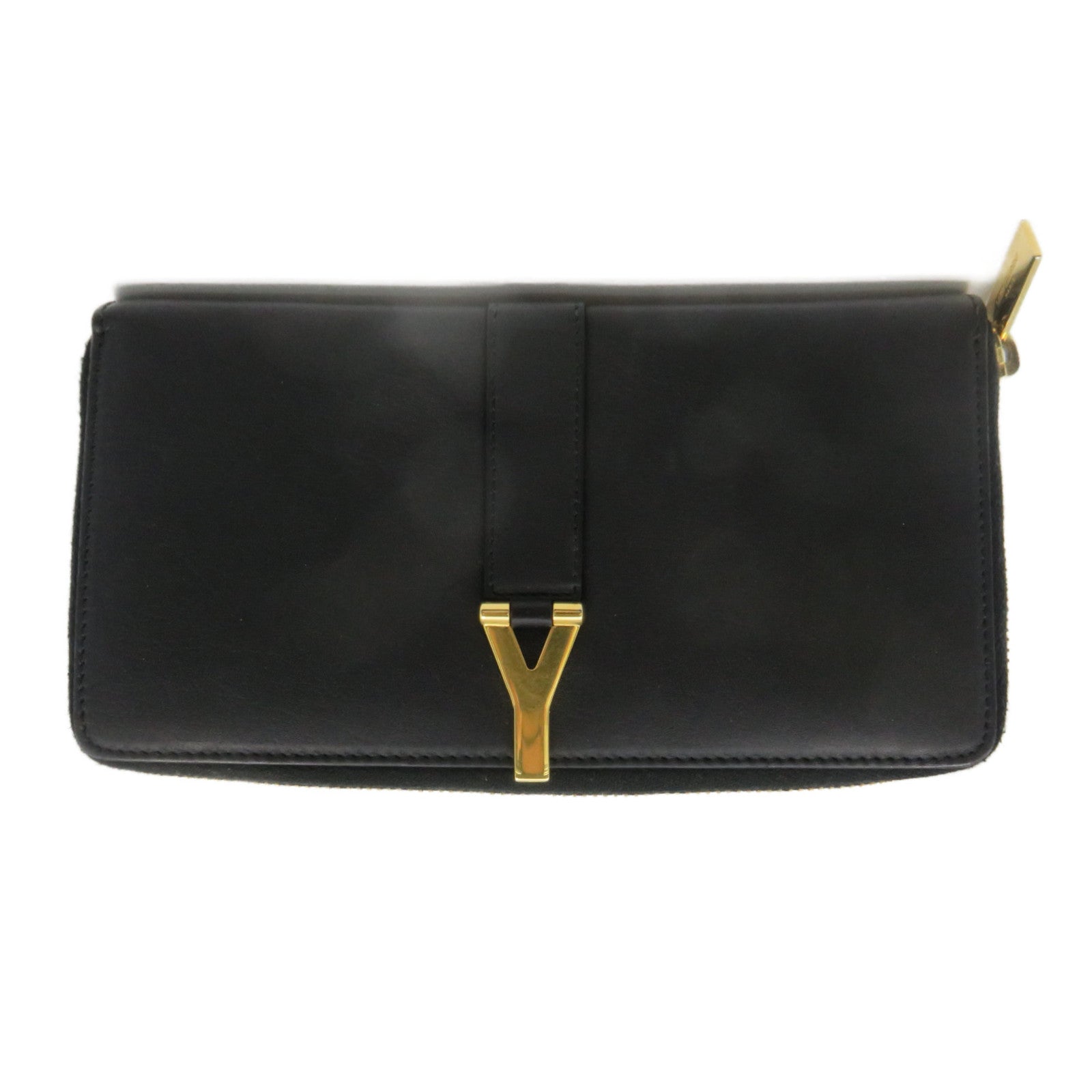 YVES SAINT LAURENT 【激減優惠】牛皮皮革Long Wallet金扣長錢包黑色