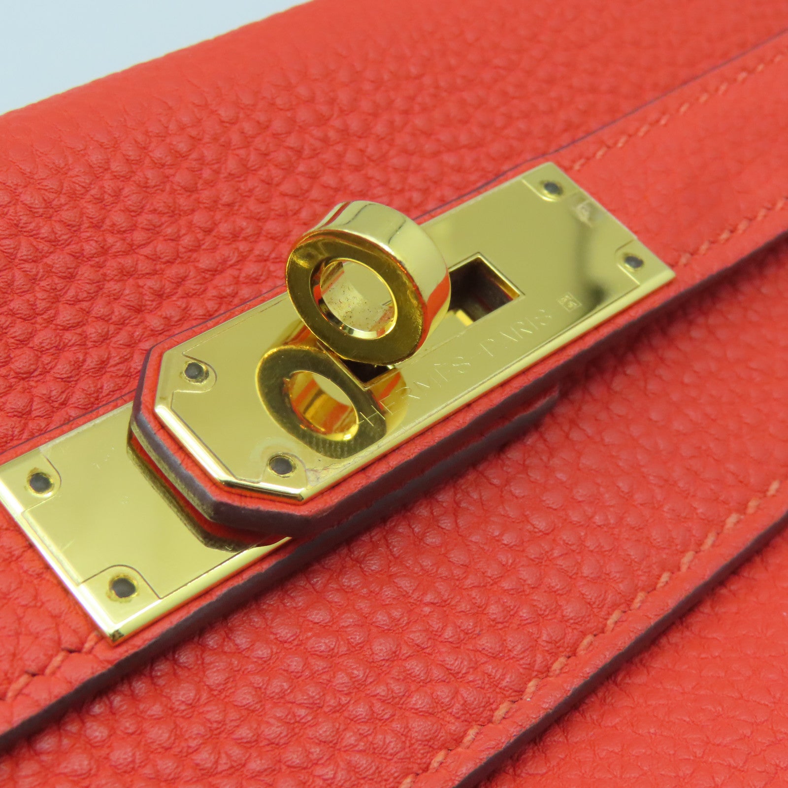 HERMES Togo皮革Kelly 28金扣手挽肩背兩用袋螢光橘