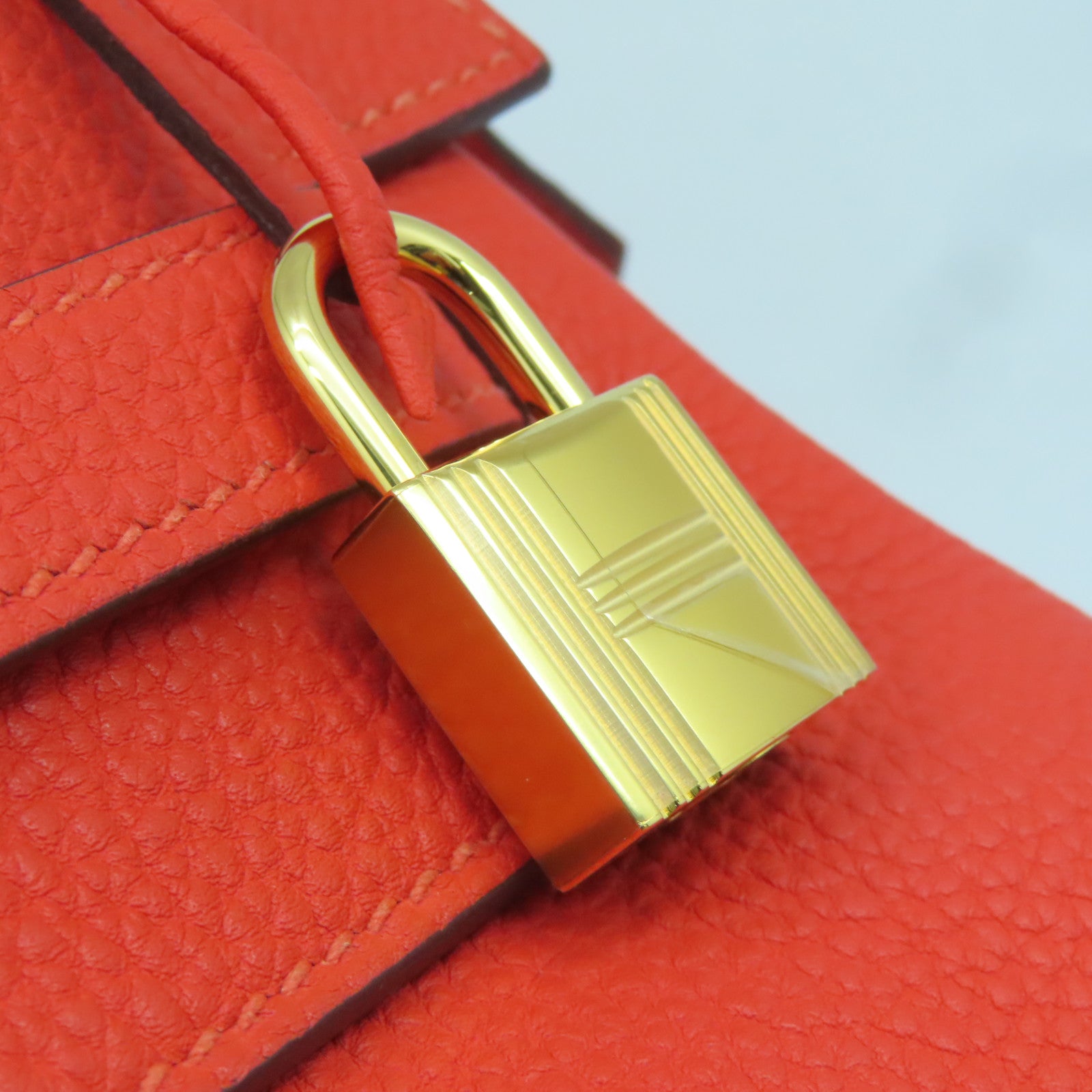 HERMES Togo皮革Kelly 28金扣手挽肩背兩用袋螢光橘