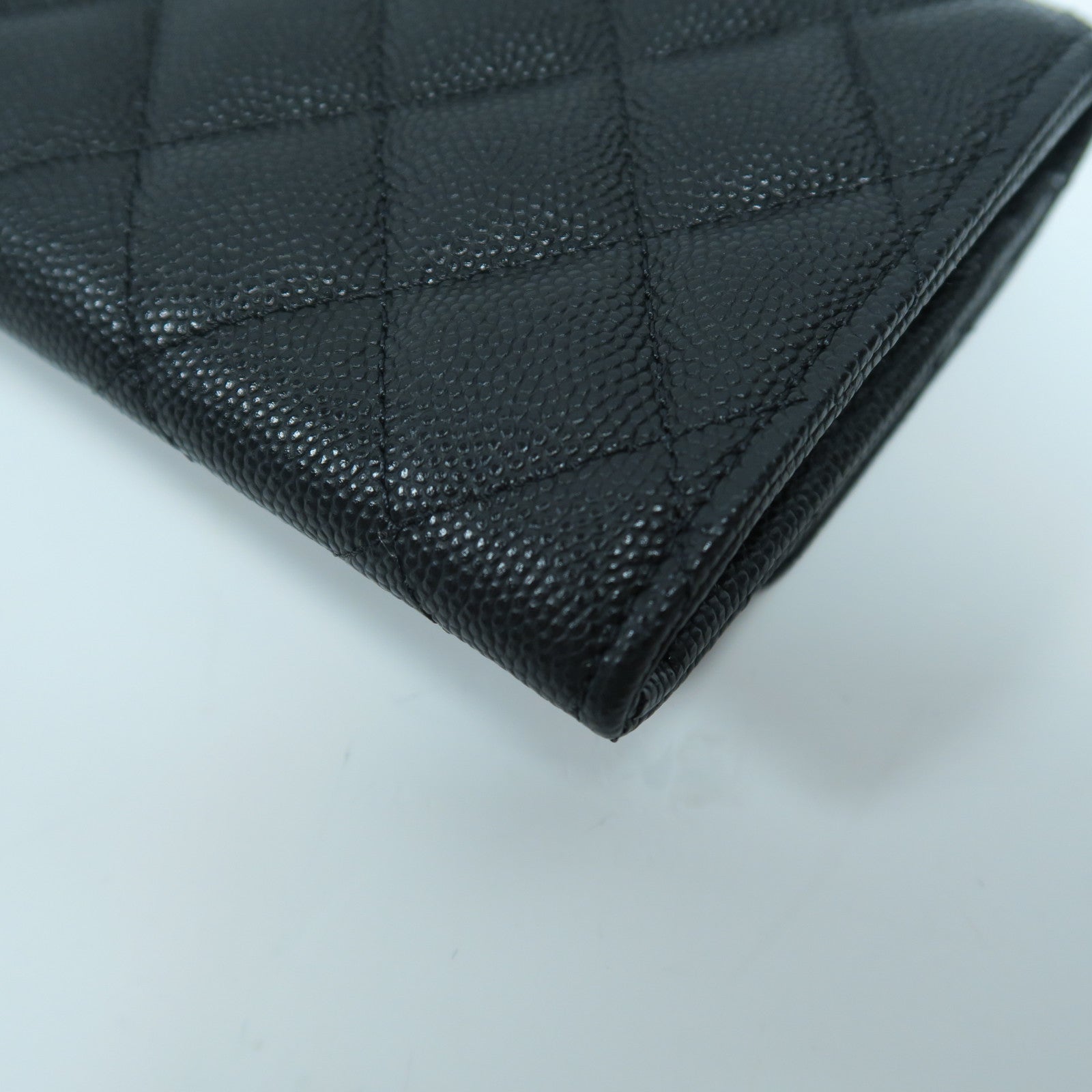 CHANEL 菱格Caviar皮革Long Wallet金扣長錢包黑色