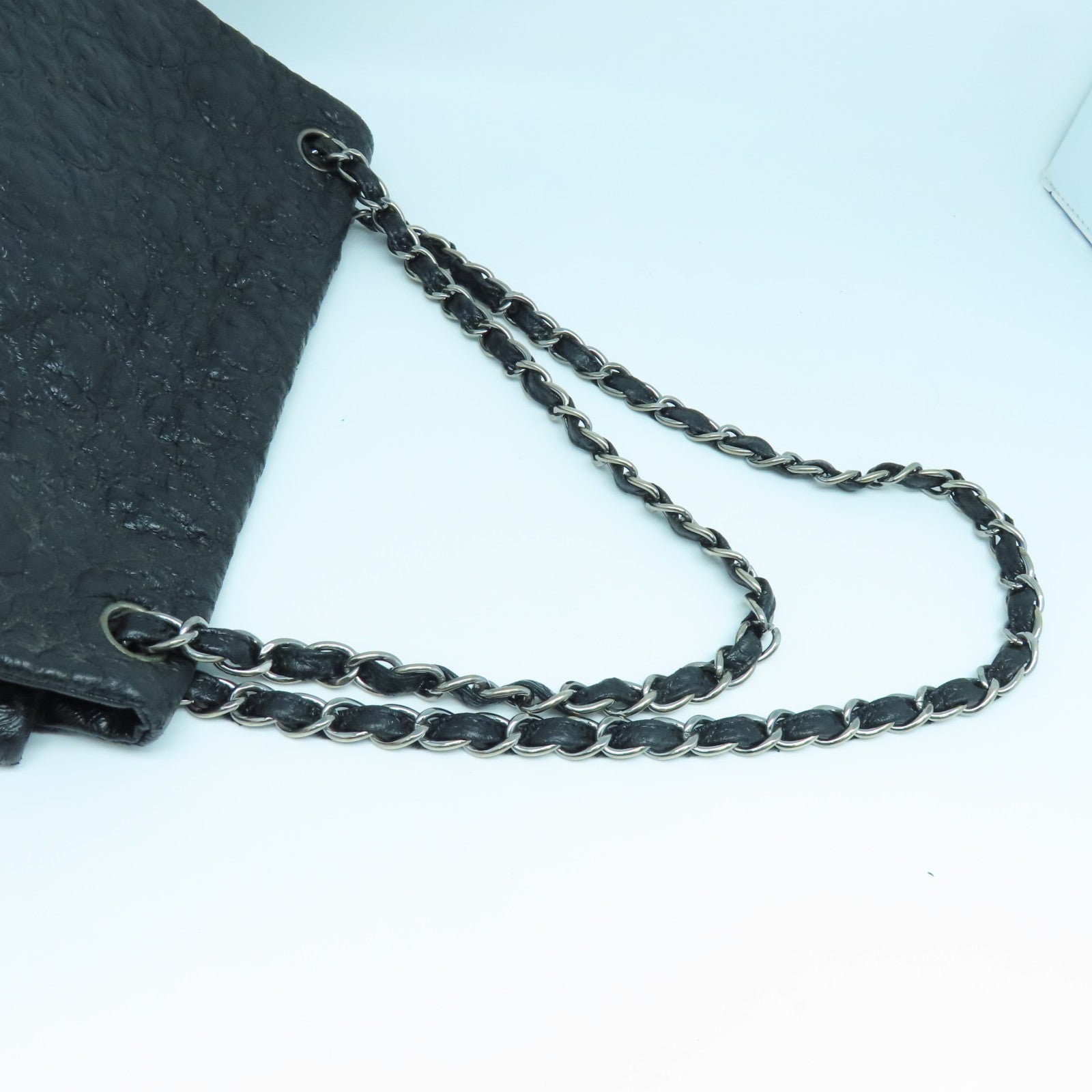 CHANEL Leather Chain Shoulder Silver Buckle Shoulder Bag Black