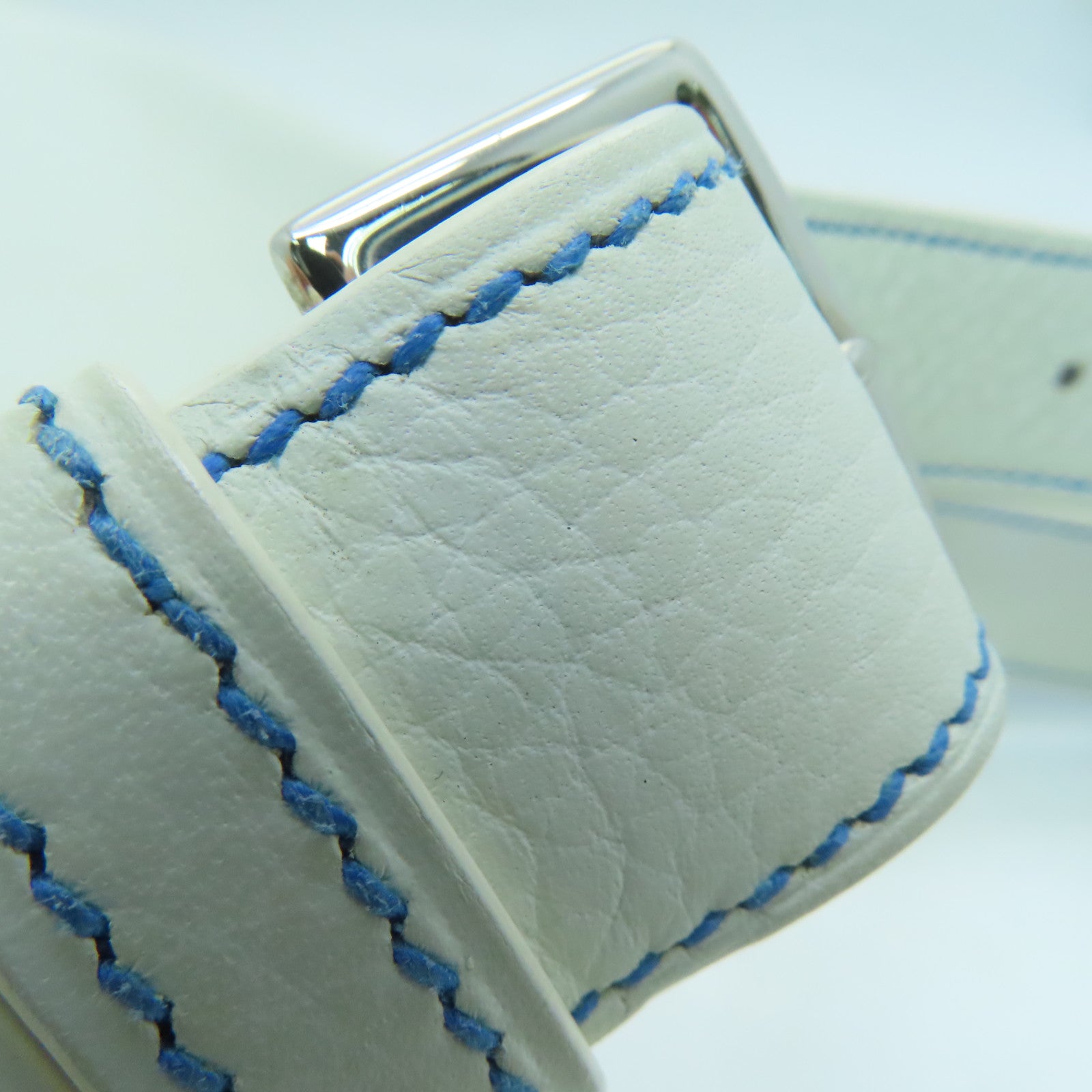 HERMES Clemence皮革So Kelly 22银扣肩背袋White/Bleu Mykonos白色/希腊蓝色