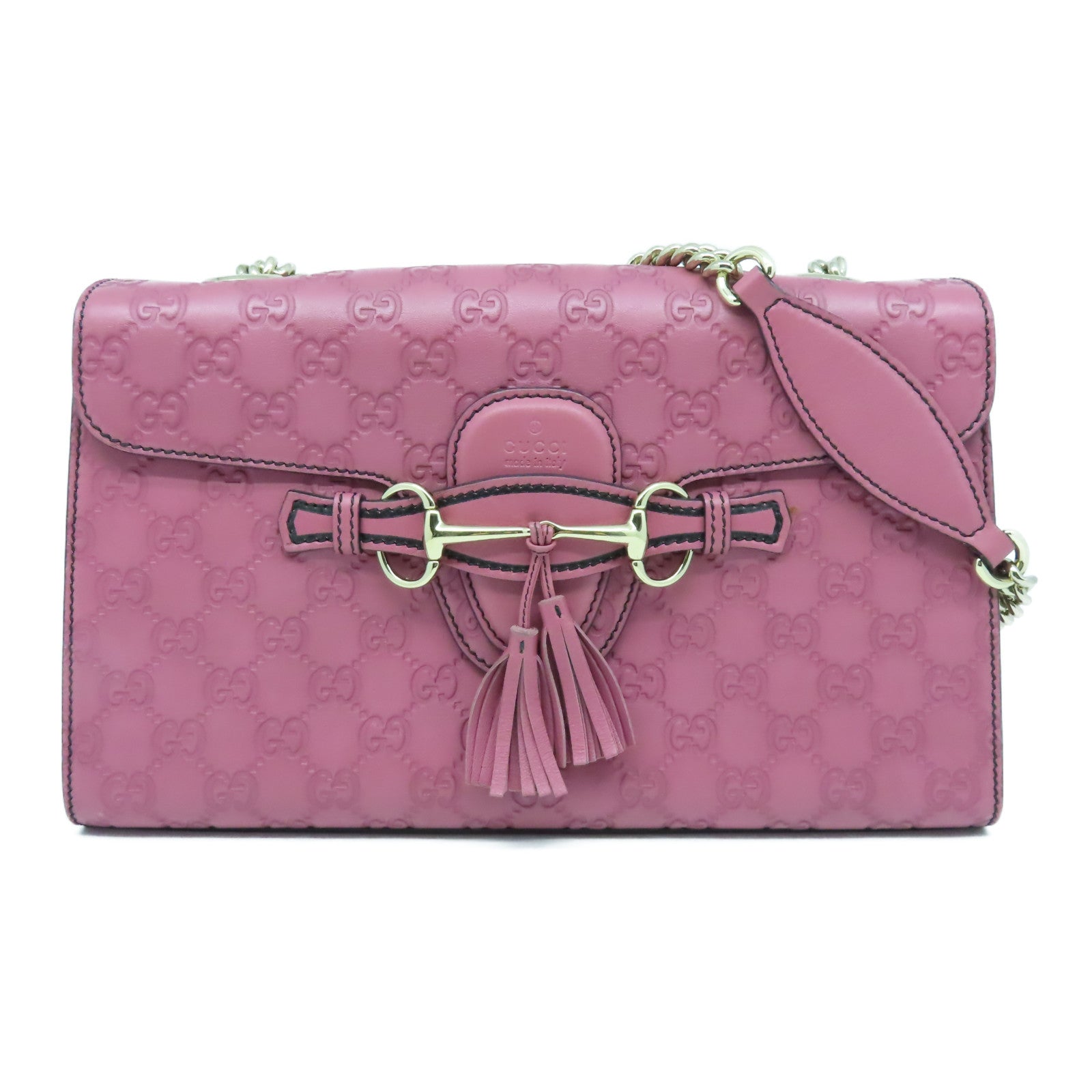 GUCCI 【激減優惠】牛皮皮革Chain Shoulder Bag銀扣肩背袋粉紅色