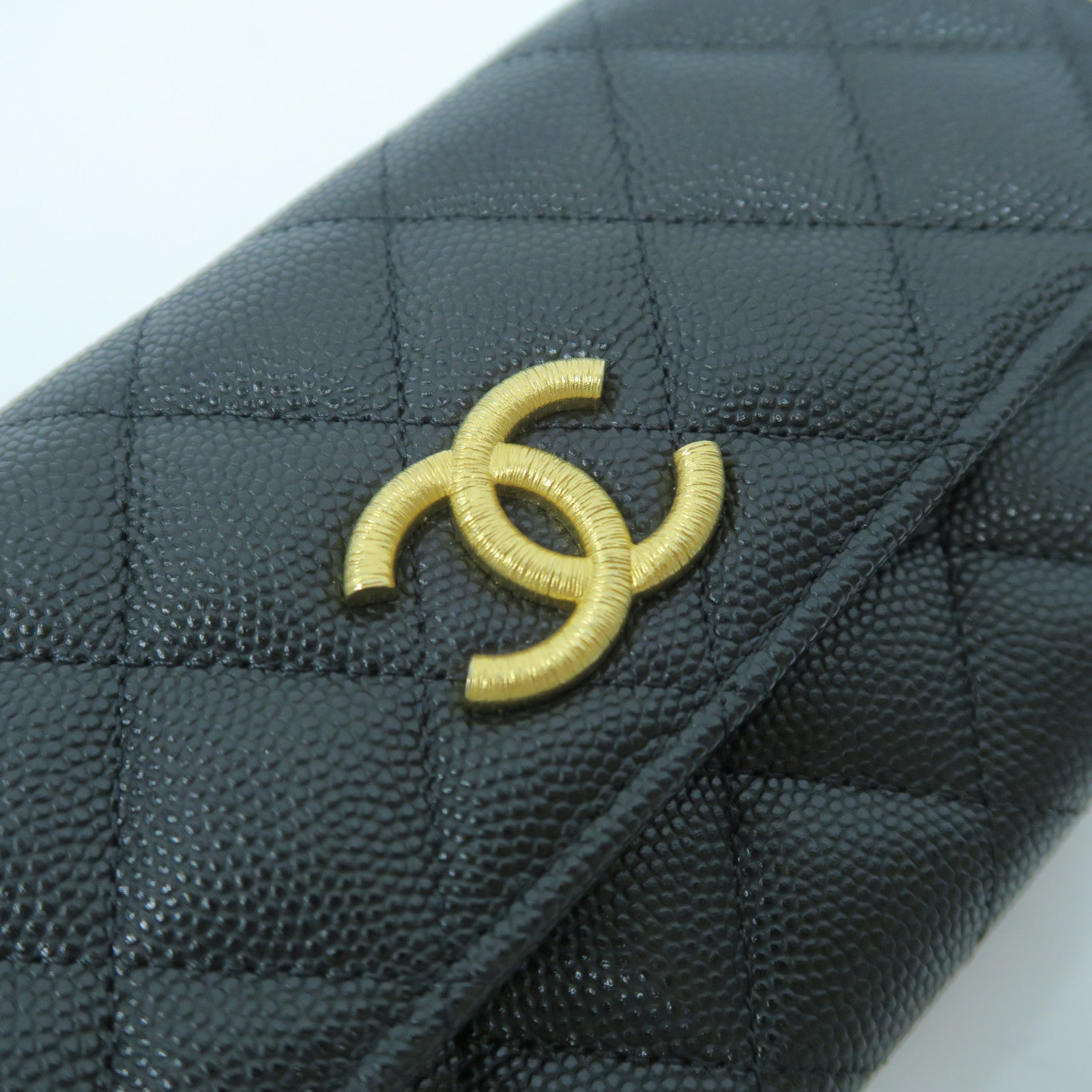 CHANEL 菱格Caviar皮革Long Wallet金扣長錢包黑色