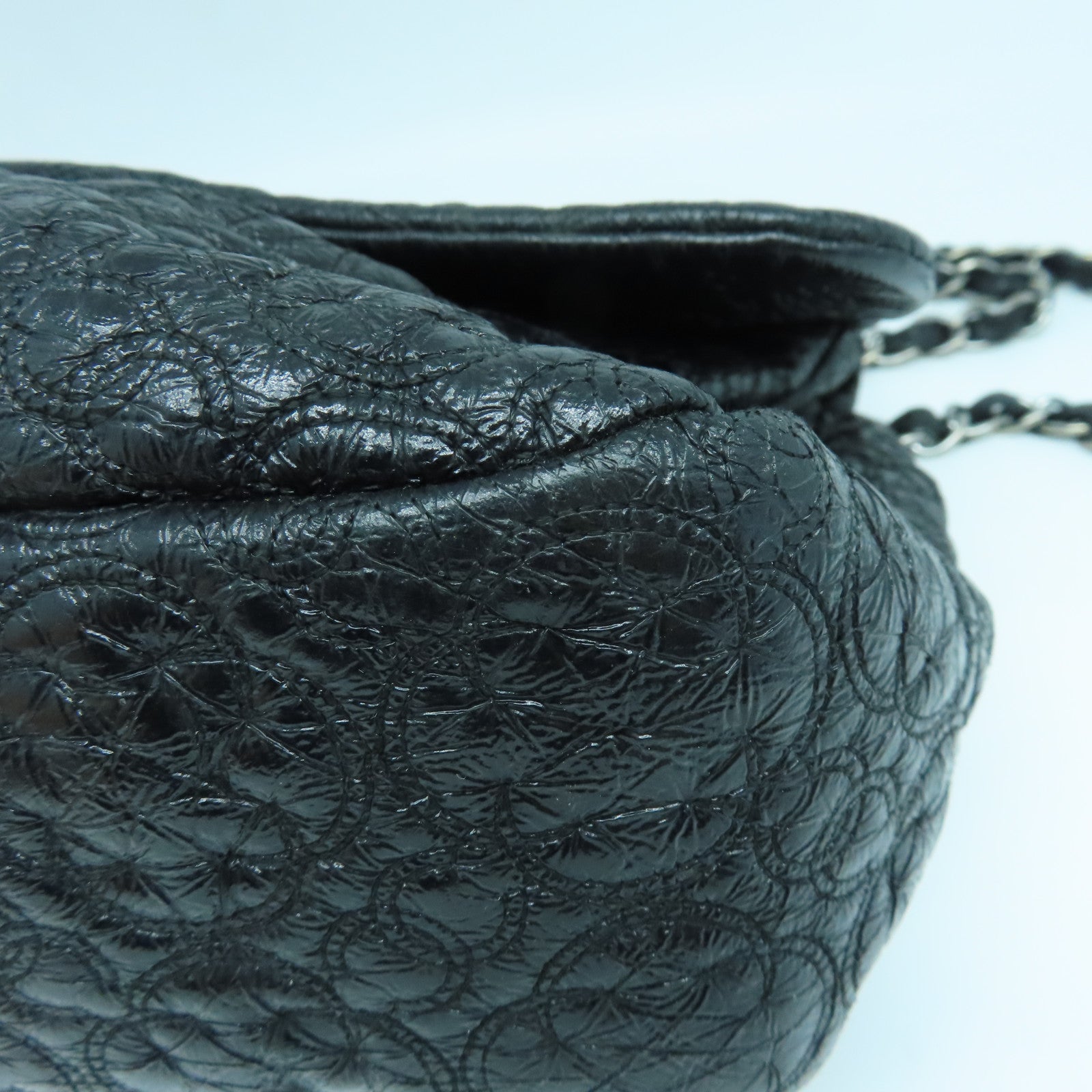 CHANEL Leather Chain Shoulder Silver Buckle Shoulder Bag Black