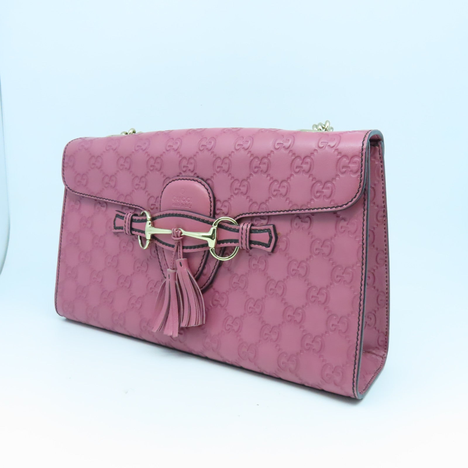 GUCCI 【激減優惠】牛皮皮革Chain Shoulder Bag銀扣肩背袋粉紅色