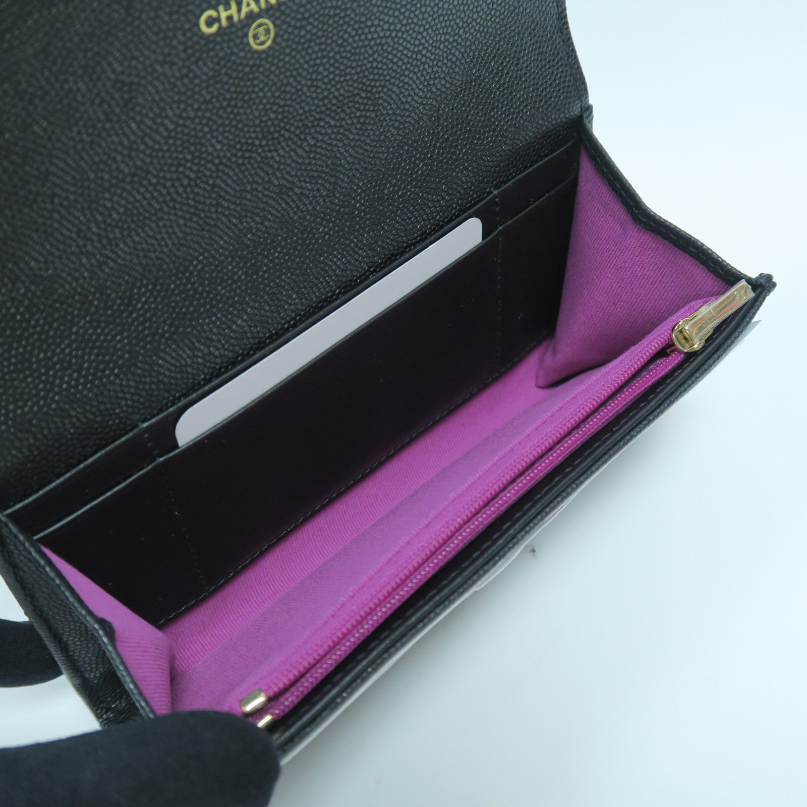 CHANEL 菱格Caviar皮革Long Wallet金扣長錢包黑色