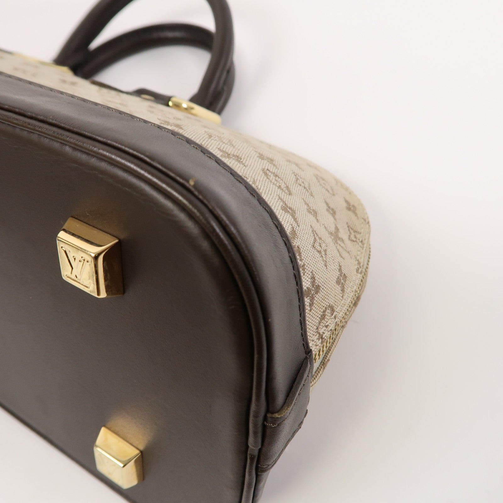 LOUIS VUITTON Monogram Mini Alma Ron金扣手挽袋米色/啡色
