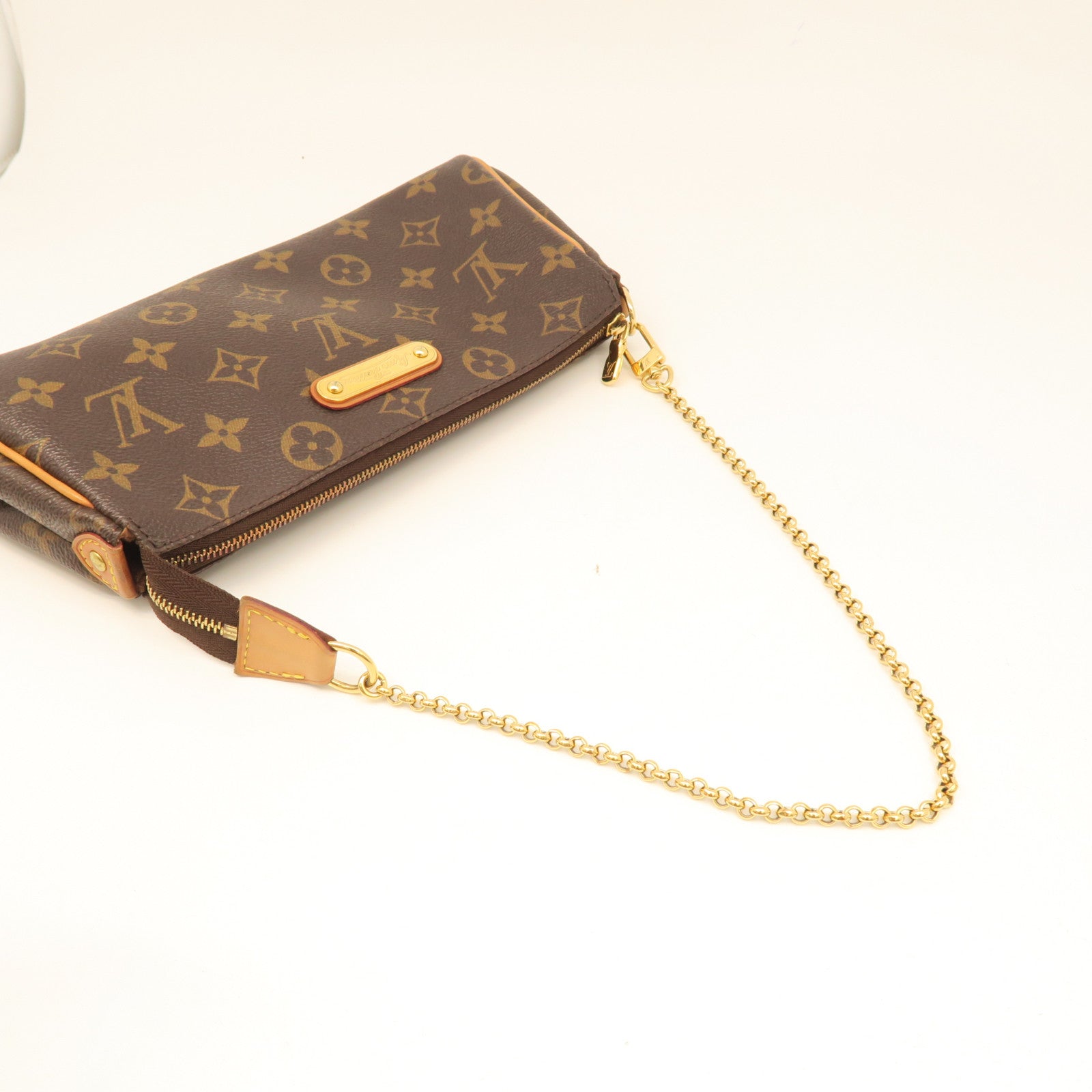 LOUIS VUITTON Monogram Eva Hand Bag Gold Buckle Hand Bag Brown