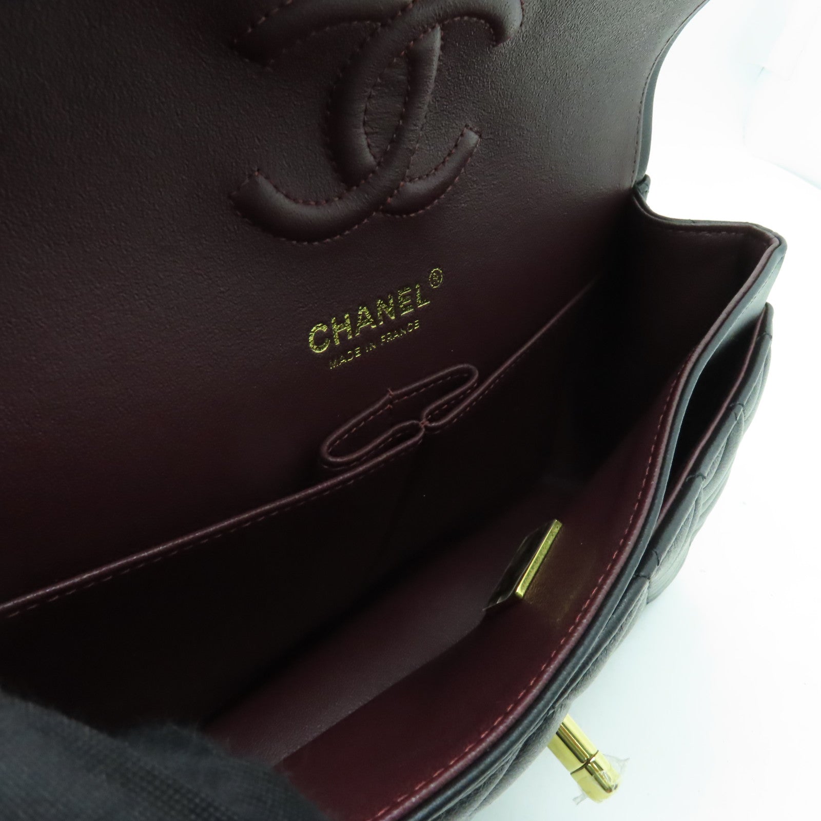 CHANEL 菱格羊皮皮革Classic 23cm金扣鏈帶肩背袋黒色