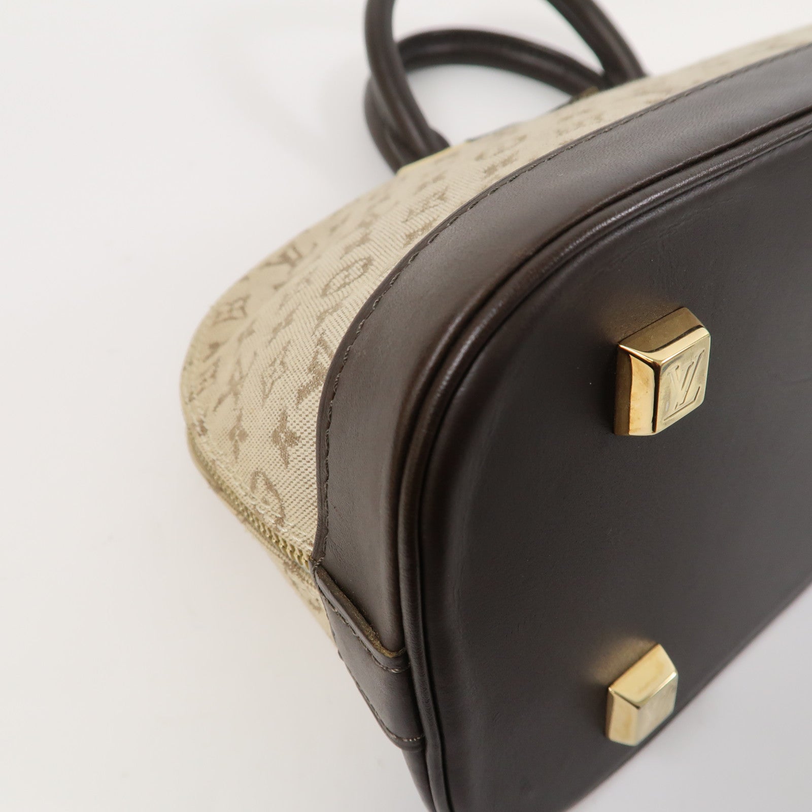 LOUIS VUITTON Monogram Mini Alma Ron金扣手挽袋米色/啡色