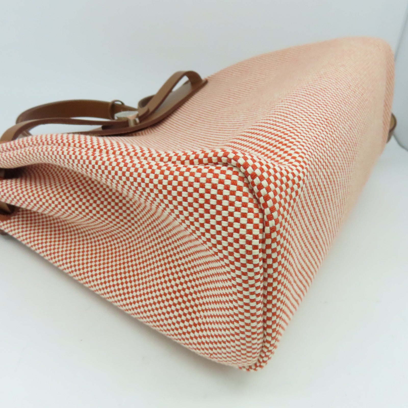 HERMES 帆布/皮革Herbag PM銀扣手挽肩背兩用袋Sanguine三文魚色/Fauve太妃色