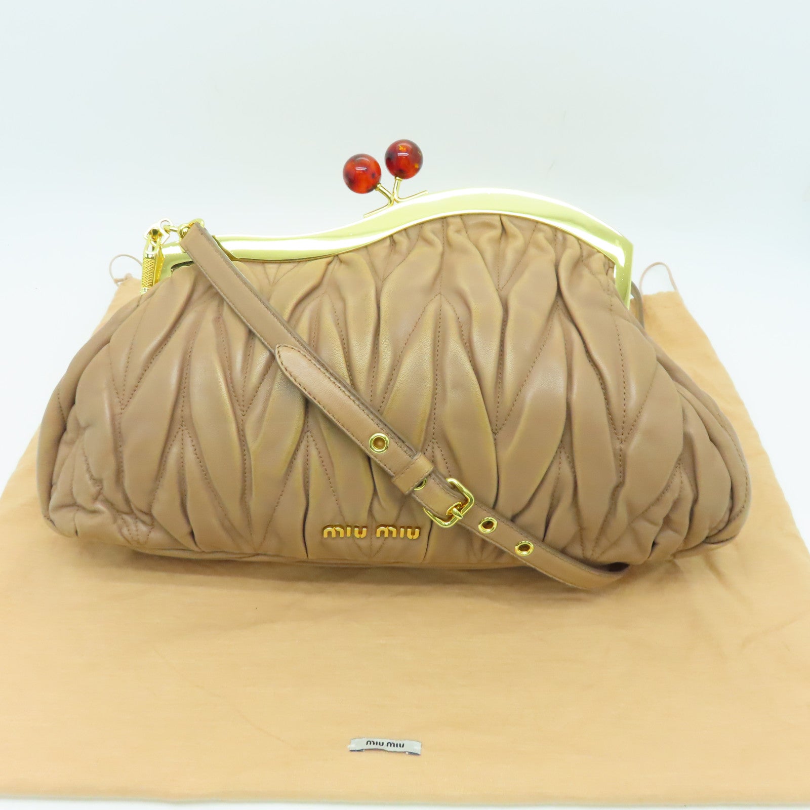 Miu Miu Leather Shoulder Bag Gold Buckle Pink